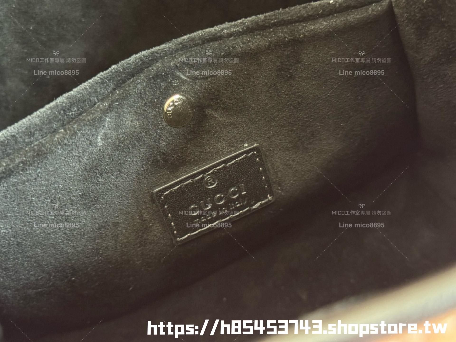 GUCCI Emblem系列迷你水桶包 手提包 黑色全皮款 18cm