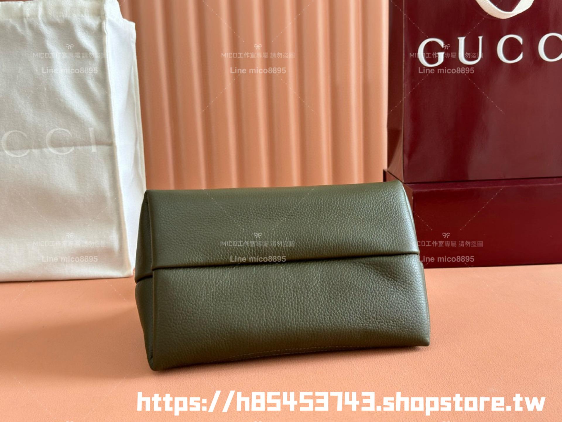 Gucci 粒面牛皮/森林綠 Softbit系列 馬銜扣造型手提包 27cm