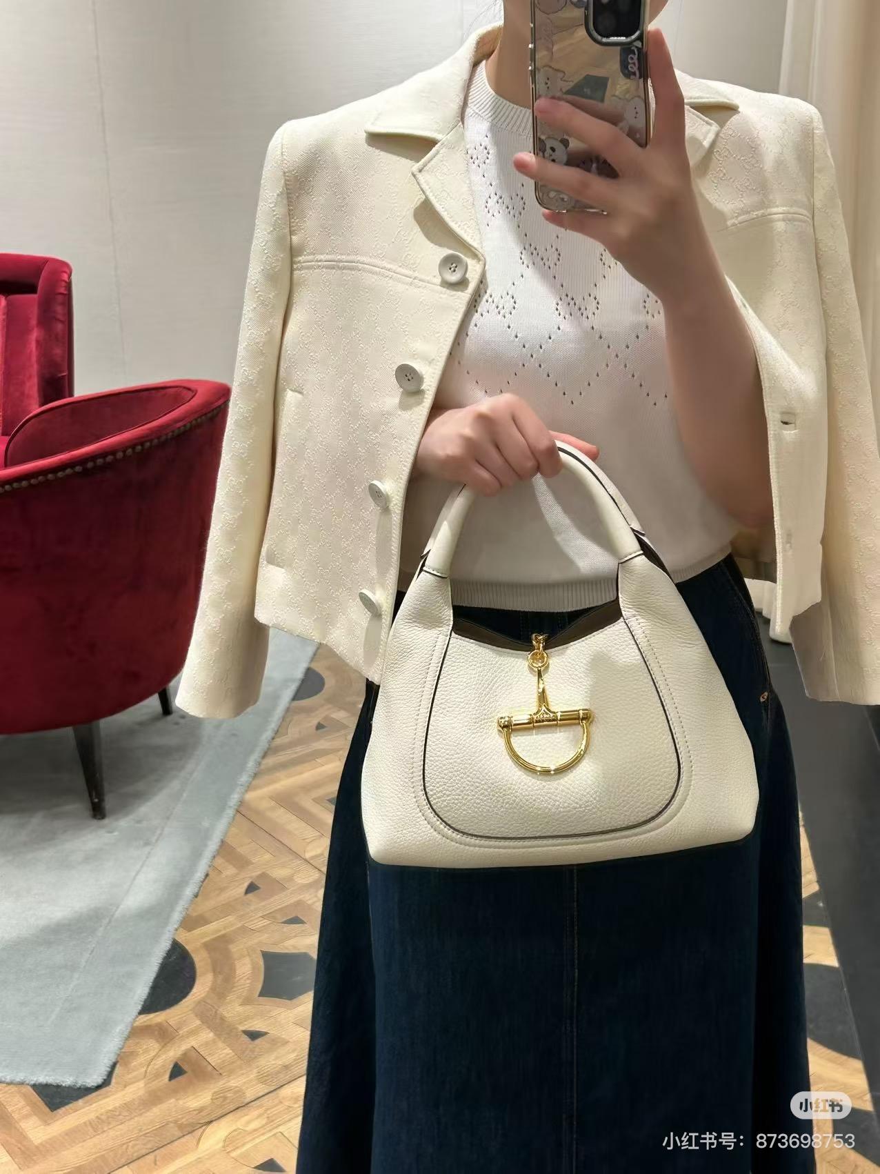 Gucci 粒面牛皮四色 Softbit系列 馬銜扣造型手提包 27cm