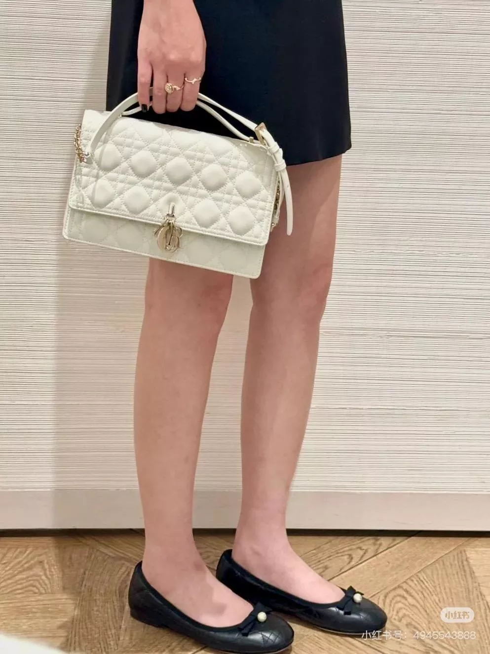DIOR 小羊皮騰格紋 My Dior Top Handle 包 24cm 奶白色/黑色/淡粉