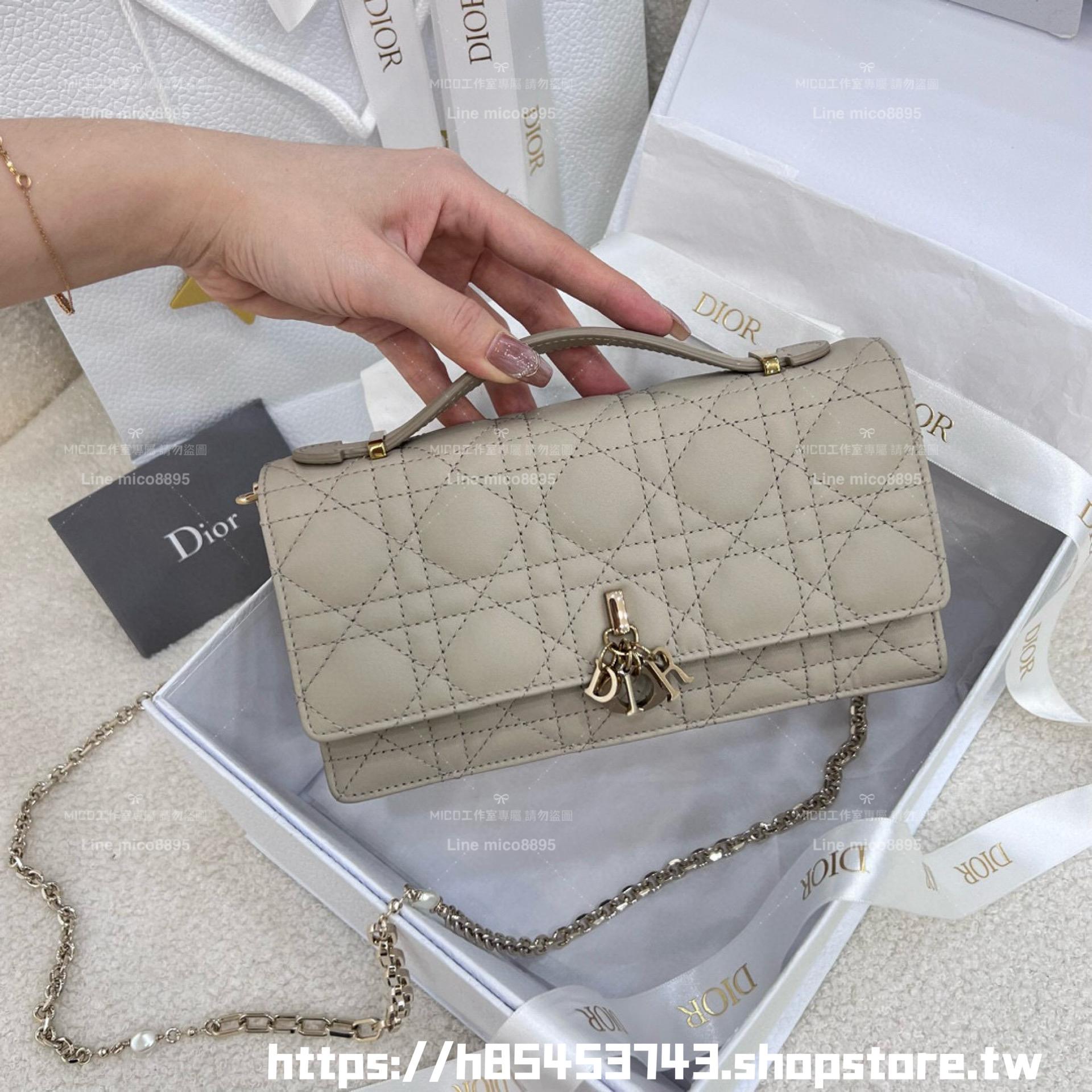 DIOR 真皮 小牛皮 Miss Dior 鏈條包 21cm 酒紅/淡粉/寶寶藍/玫瑰粉/沙褐色/奶白色/黑色