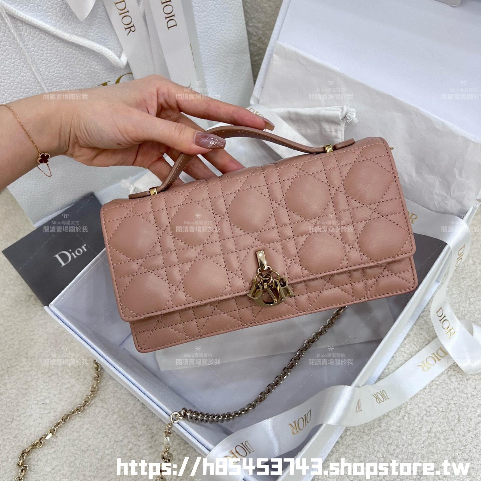 DIOR 真皮 小牛皮 Miss Dior 鏈條包 21cm 酒紅/淡粉/寶寶藍/玫瑰粉/沙褐色/奶白色/黑色