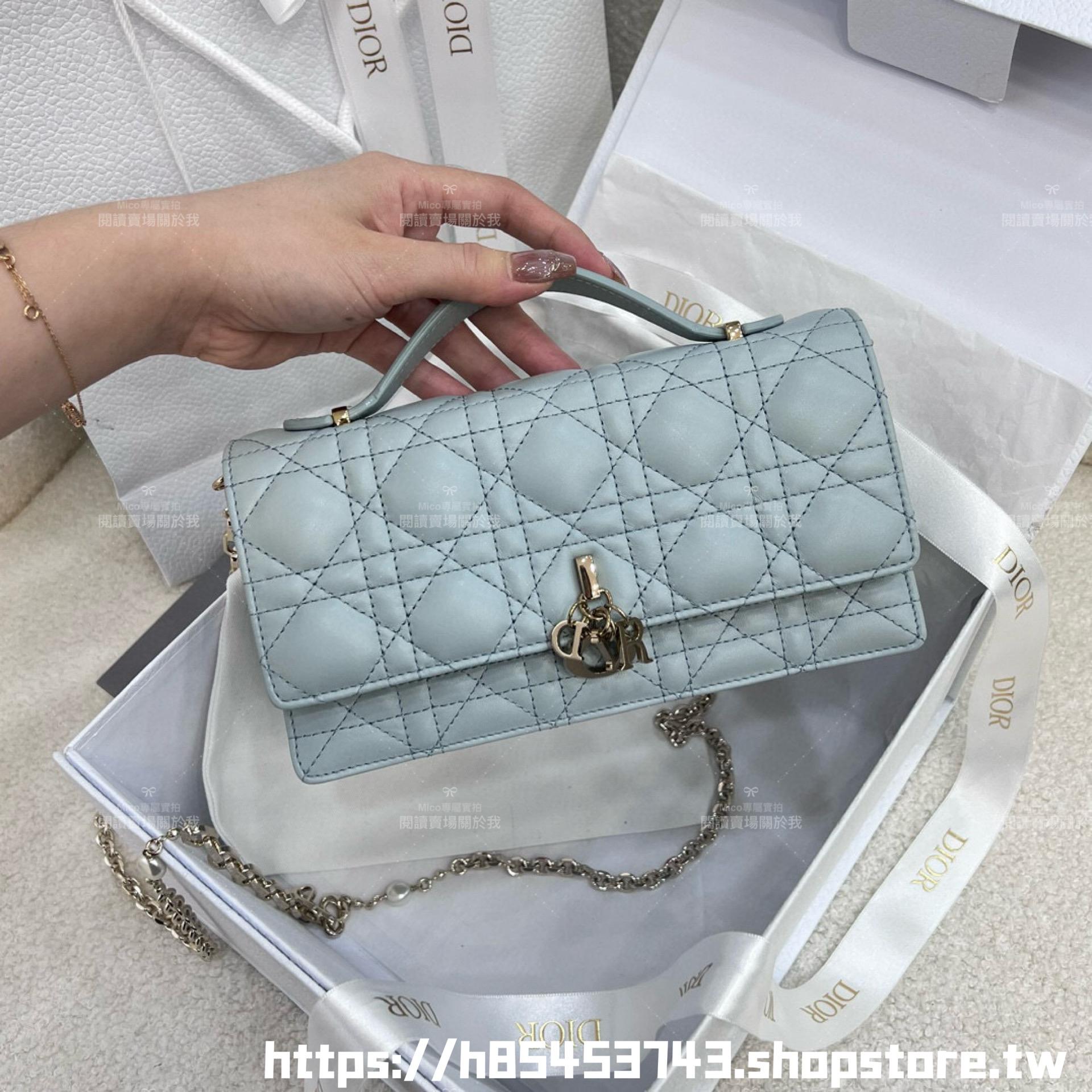 DIOR 真皮 小牛皮 Miss Dior 鏈條包 21cm 酒紅/淡粉/寶寶藍/玫瑰粉/沙褐色/奶白色/黑色