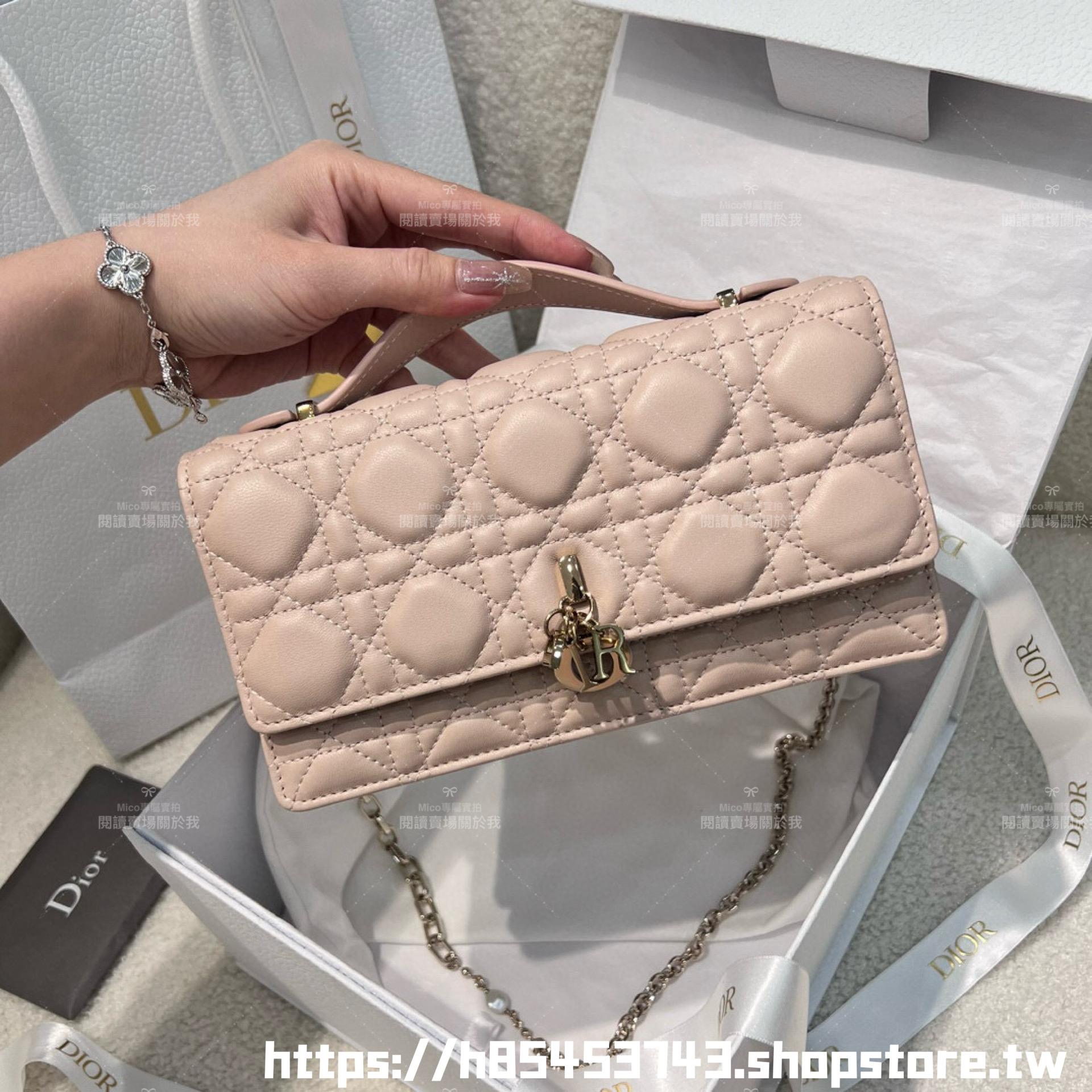 DIOR 真皮 小牛皮 Miss Dior 鏈條包 21cm 酒紅/淡粉/寶寶藍/玫瑰粉/沙褐色/奶白色/黑色