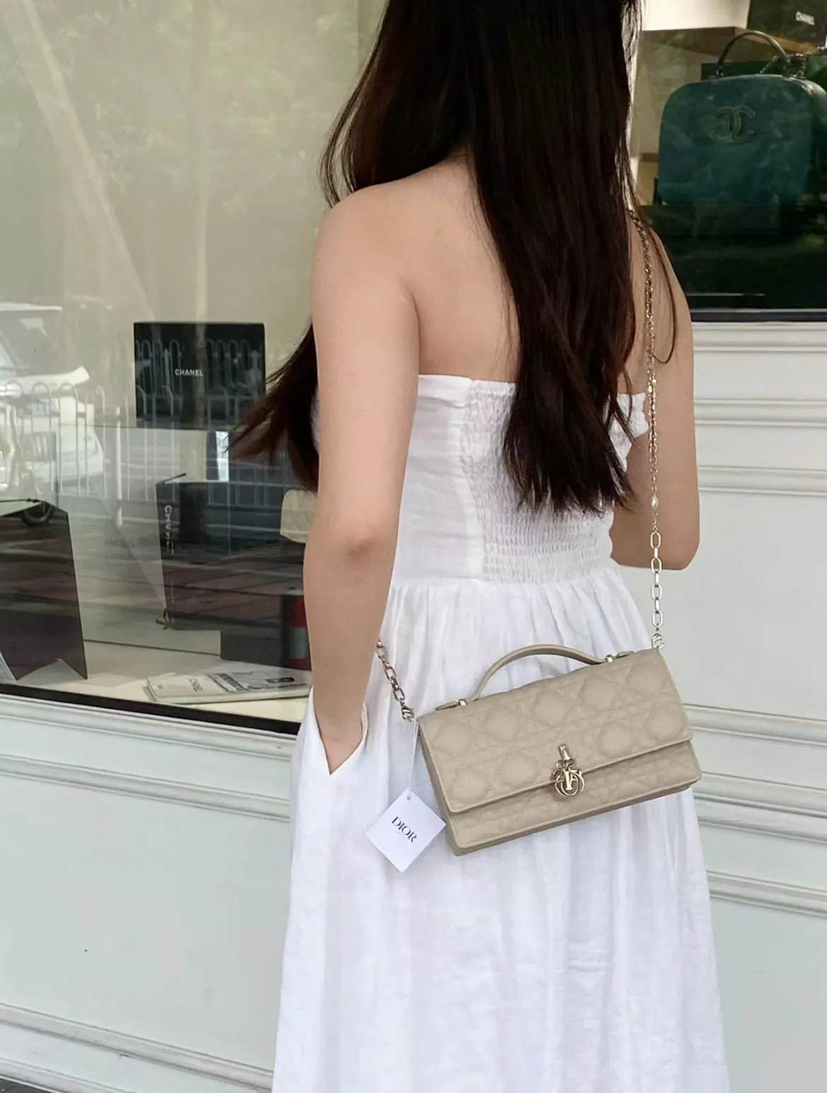 DIOR 真皮 小牛皮 Miss Dior 鏈條包 21cm 酒紅/淡粉/寶寶藍/玫瑰粉/沙褐色/奶白色/黑色