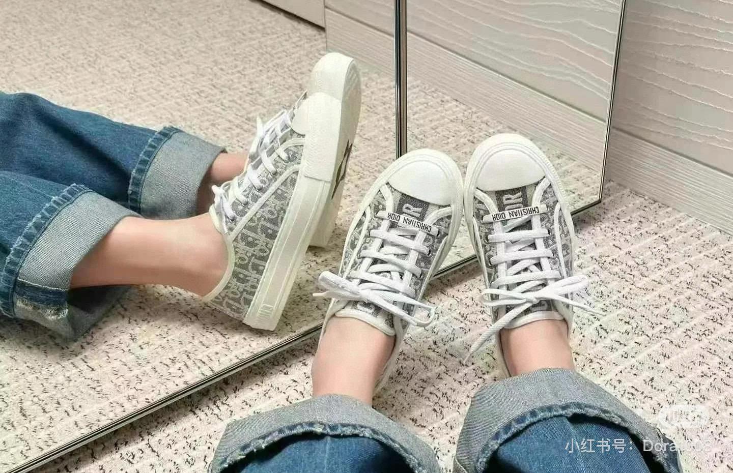 DIOR 25s新色 灰藍色字母刺繡帆布鞋 休閒鞋 35-40