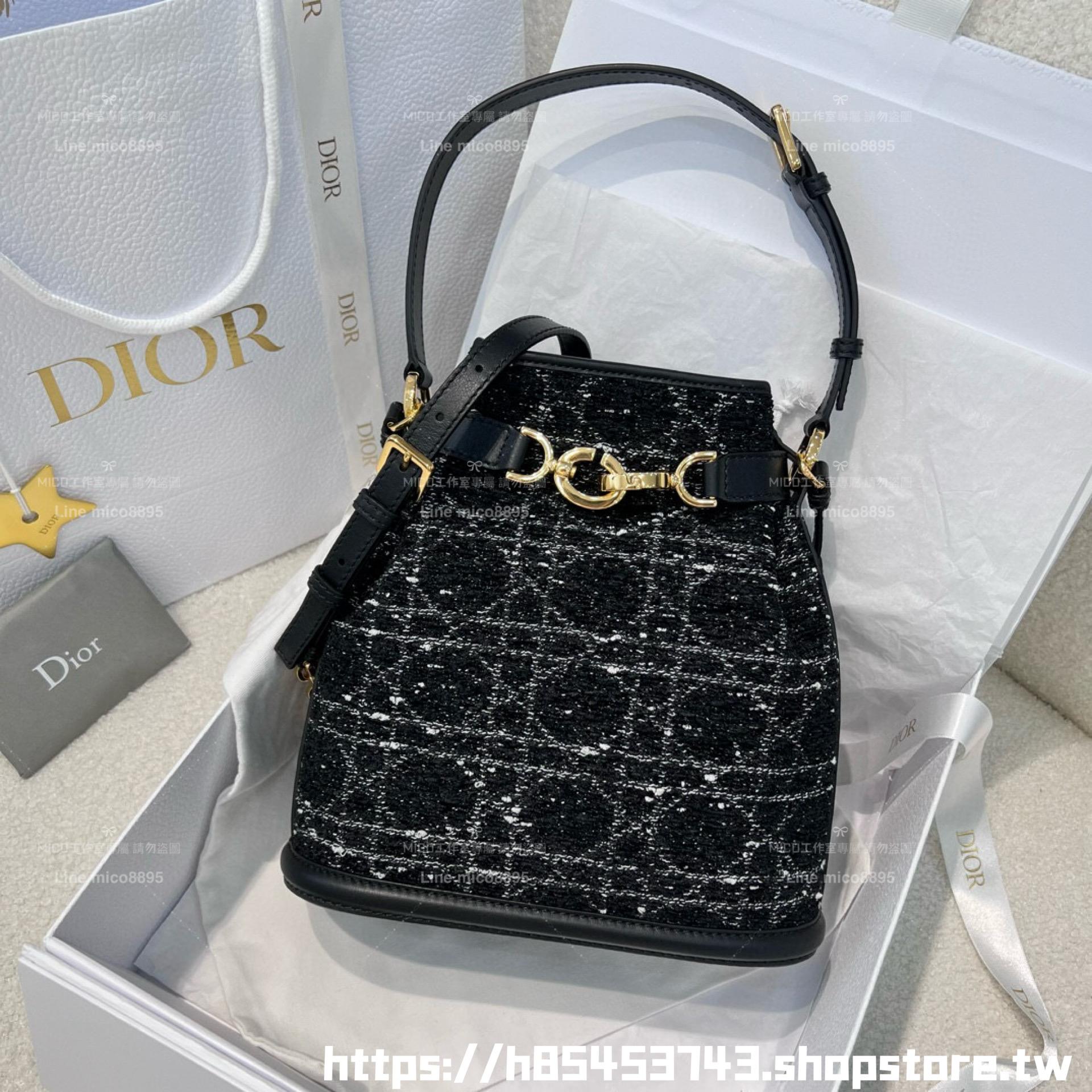 DIOR 季節款 粗花呢 Cest手提斜挎抽繩水桶包 24cm