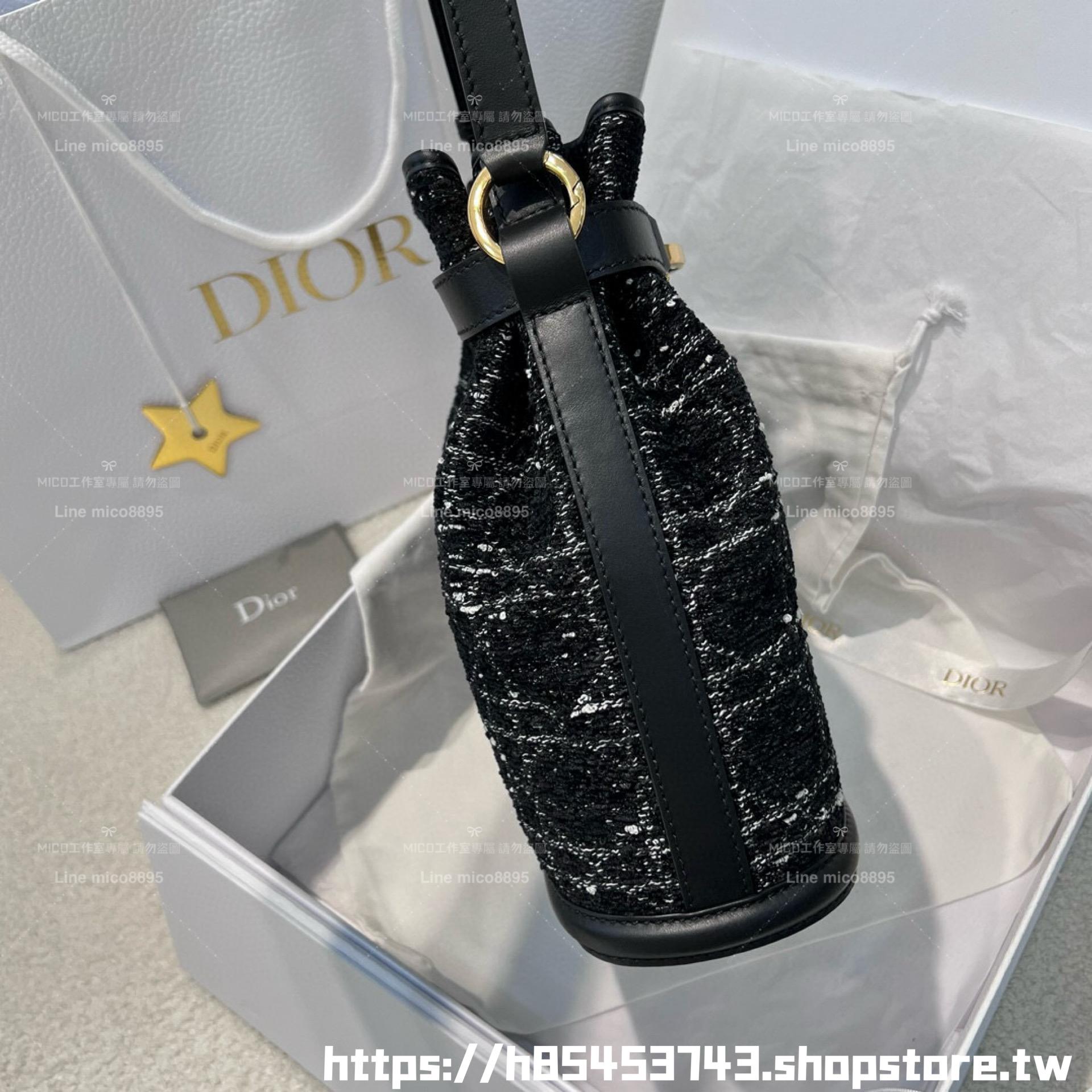 DIOR 季節款 粗花呢 Cest手提斜挎抽繩水桶包 24cm