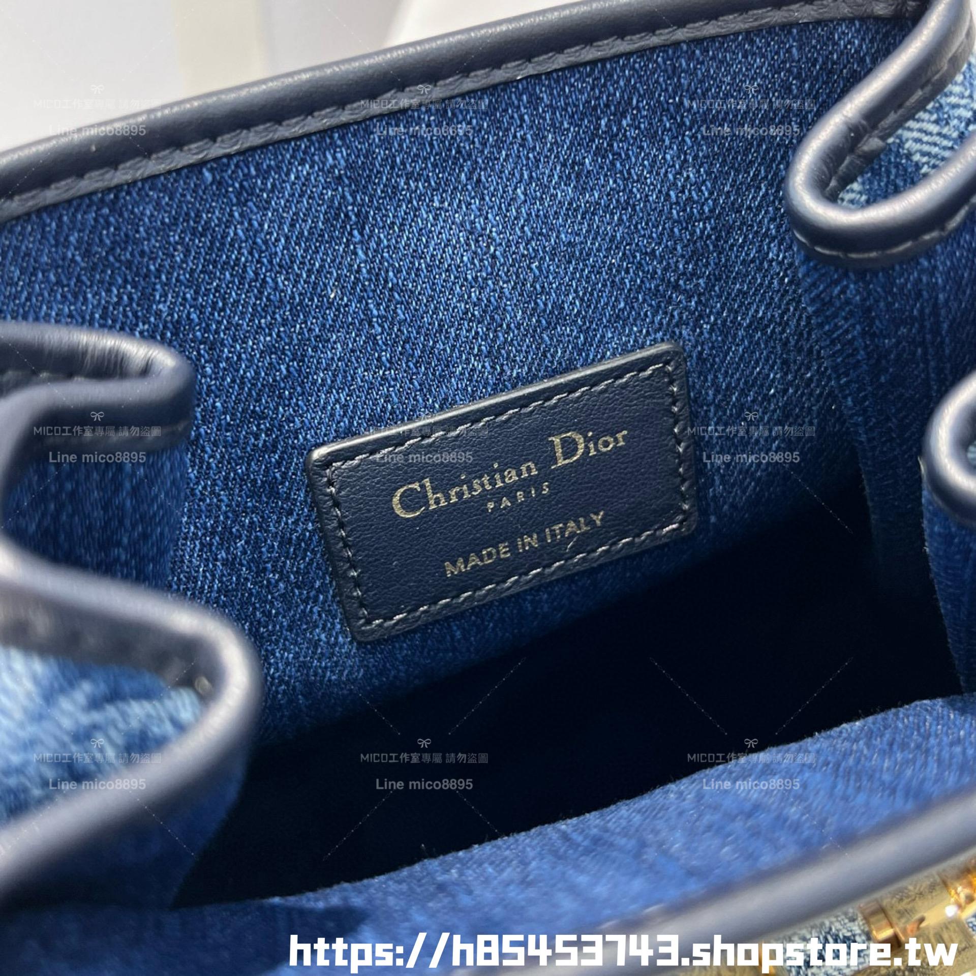 DIOR 季節款 漸變牛仔 Cest手提斜挎抽繩水桶包 24cm