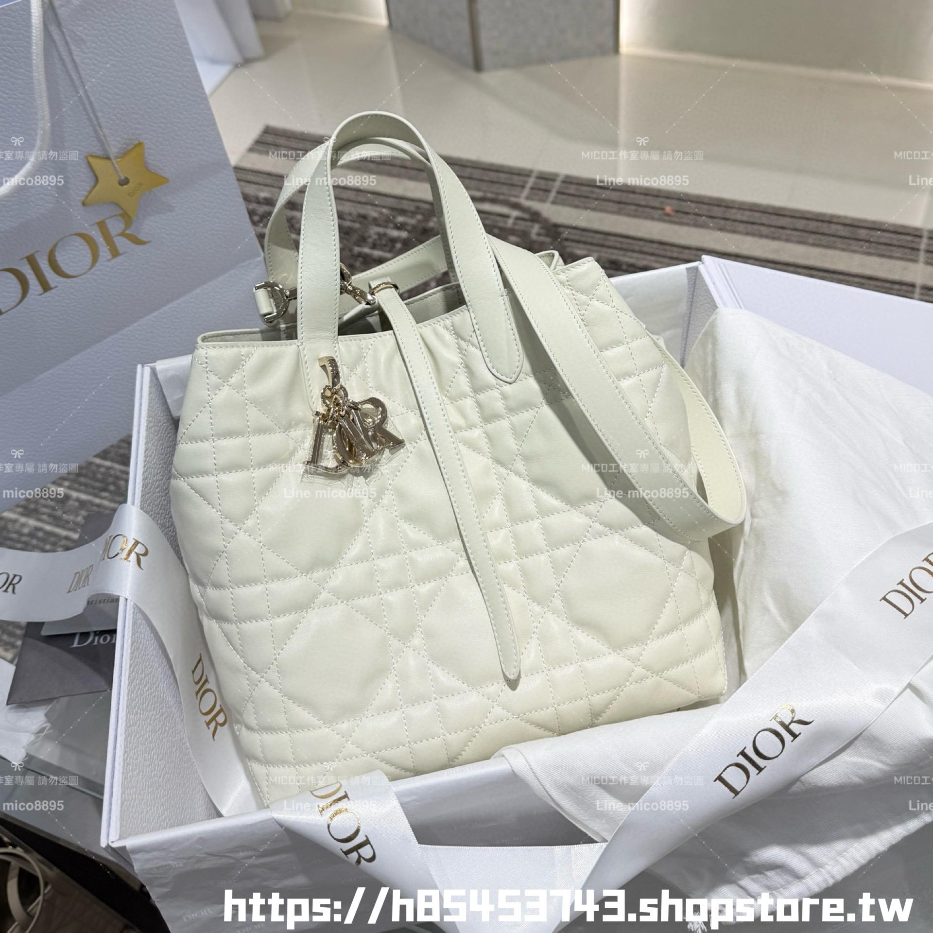 DIOR 中號 白色/杏色/黑色/粉色/石灰色/焦糖色 柔軟小牛皮 Toujours 中型直式托特包/菜籃子 手提斜挎包 23*24cm
