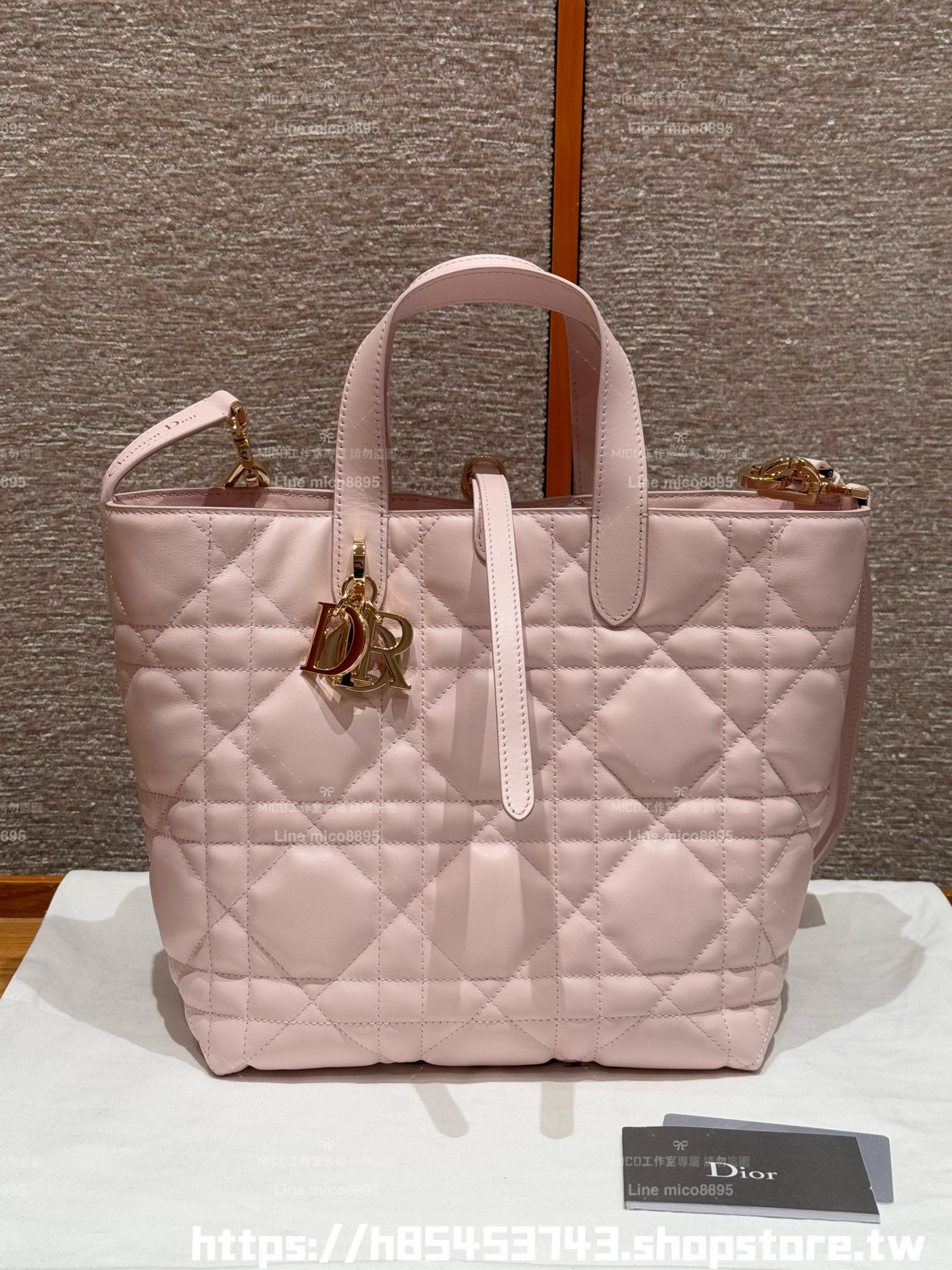 DIOR 中號 白色/杏色/黑色/粉色/石灰色/焦糖色 柔軟小牛皮 Toujours 中型直式托特包/菜籃子 手提斜挎包 23*24cm