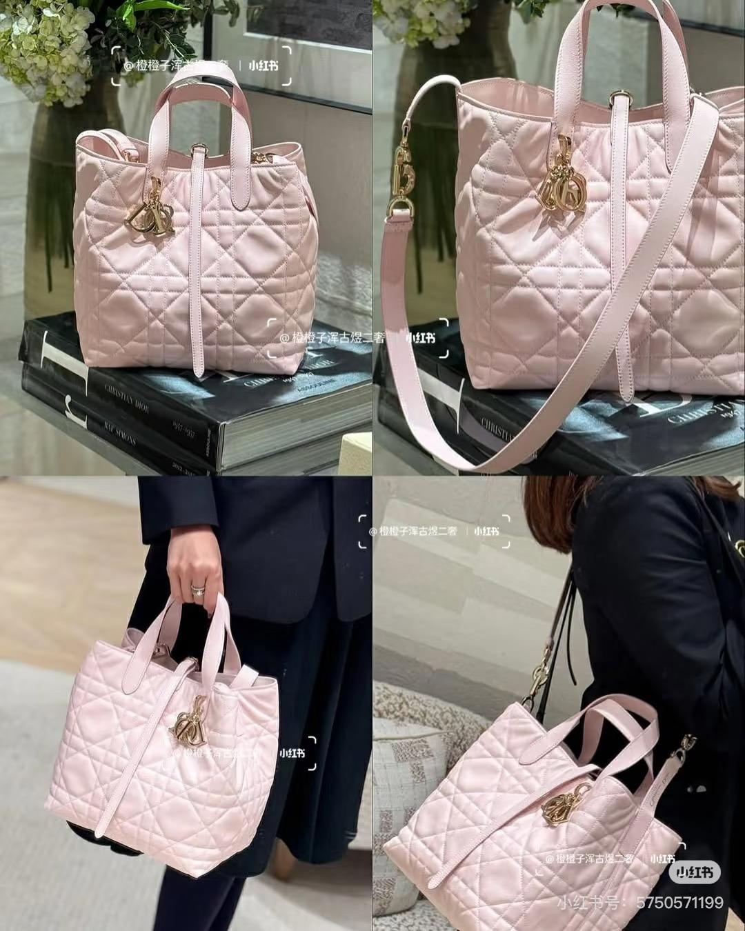 DIOR 中號 白色/杏色/黑色/粉色/石灰色/焦糖色 柔軟小牛皮 Toujours 中型直式托特包/菜籃子 手提斜挎包 23*24cm