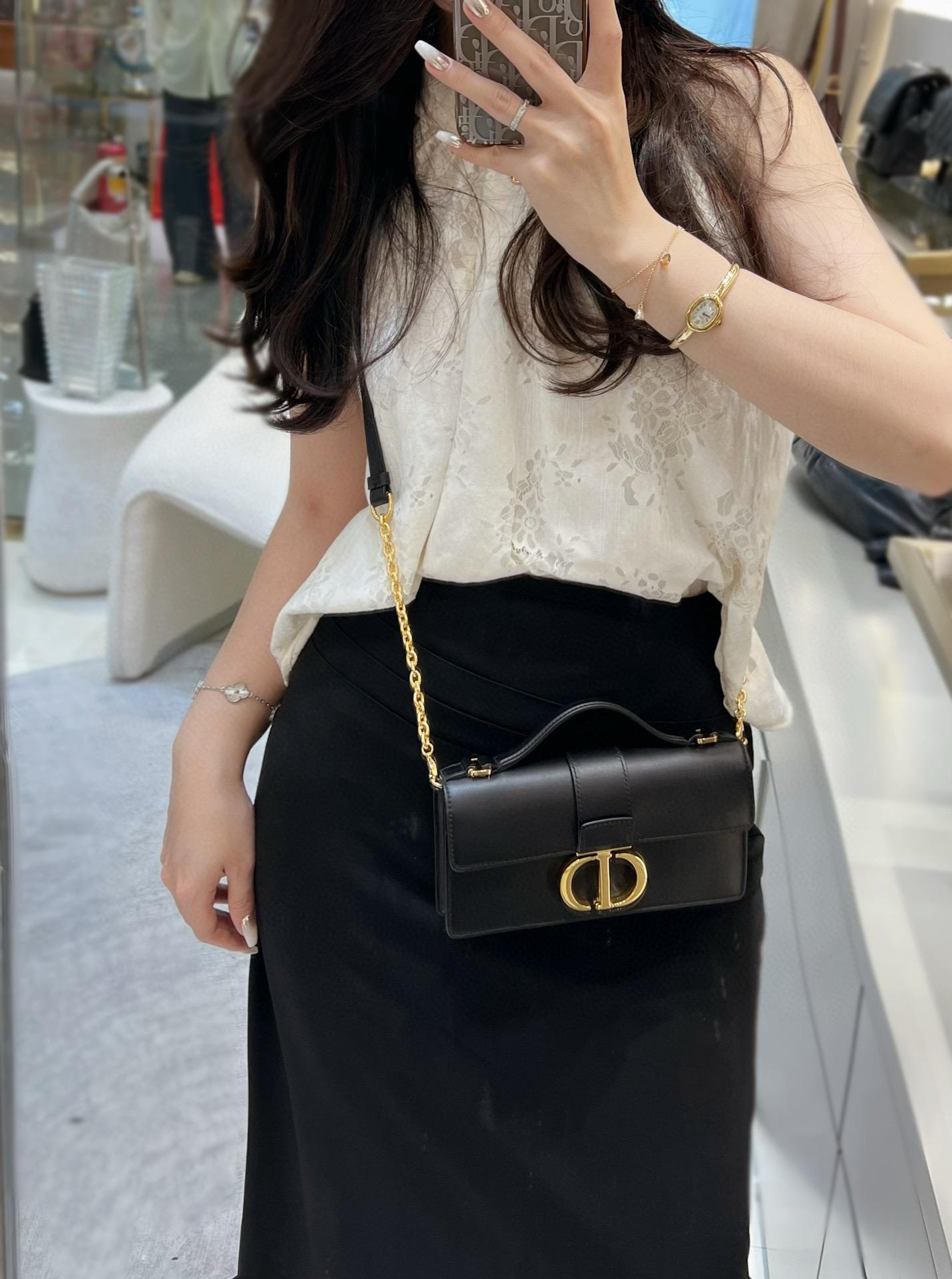 DIOR 奶白色/黑色 光滑牛皮革 Miss Montaigne 鏈條包/肩背包 20cm