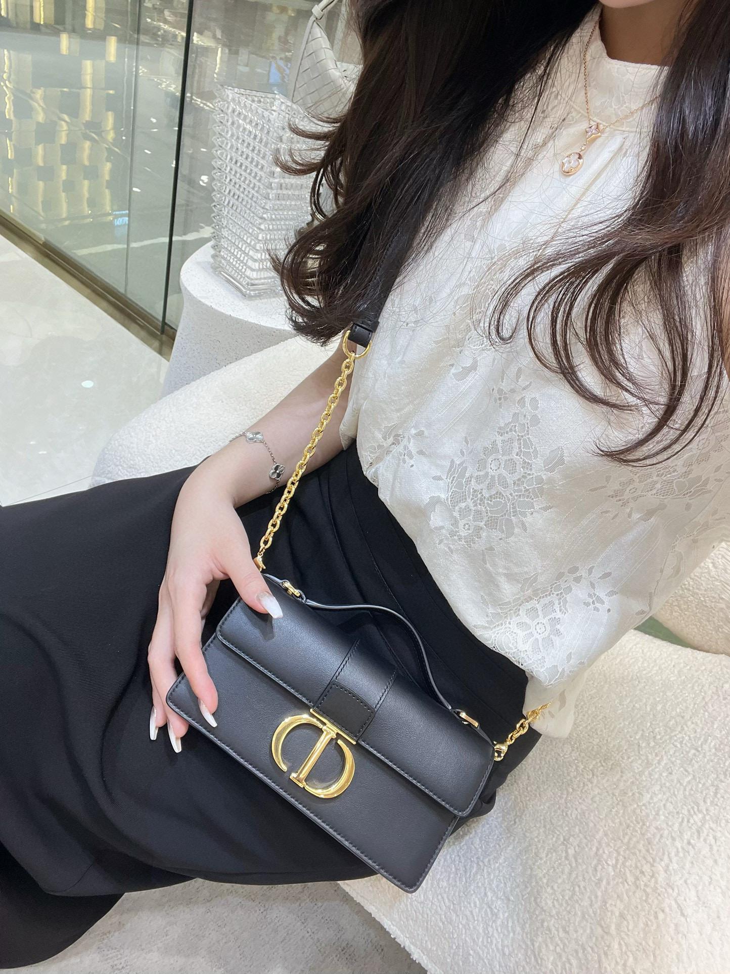DIOR 奶白色/黑色 光滑牛皮革 Miss Montaigne 鏈條包/肩背包 20cm