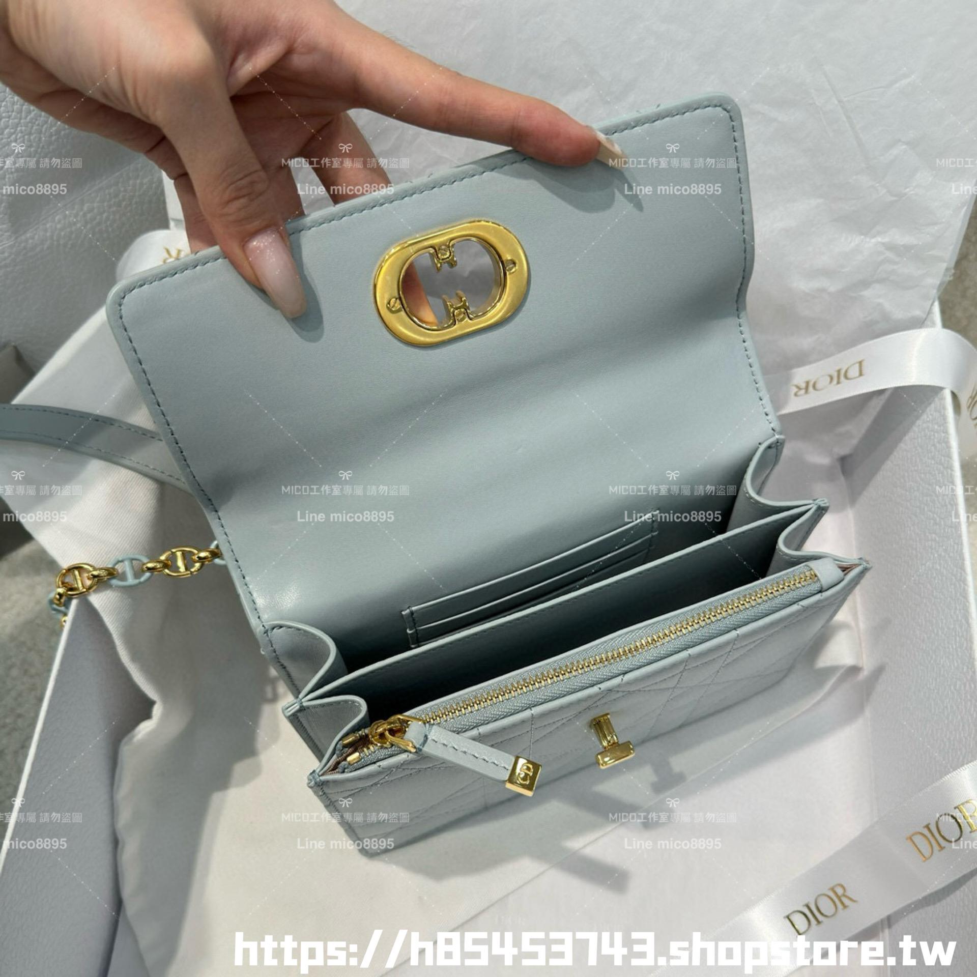 DIOR 小羊皮/真皮 冰川藍 Miss Caro /肩背包 18cm