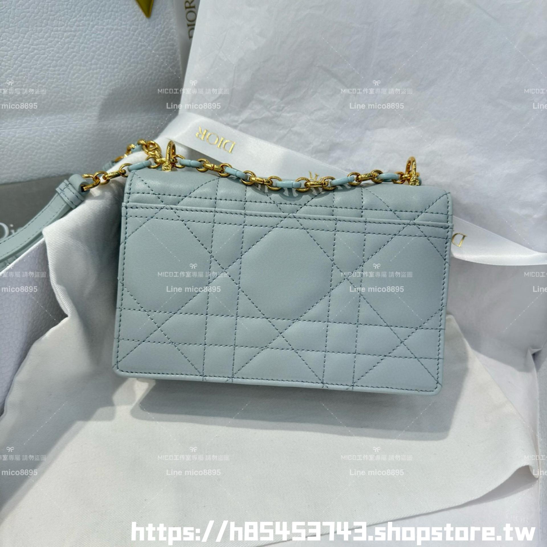 DIOR 小羊皮/真皮 冰川藍 Miss Caro /肩背包 18cm