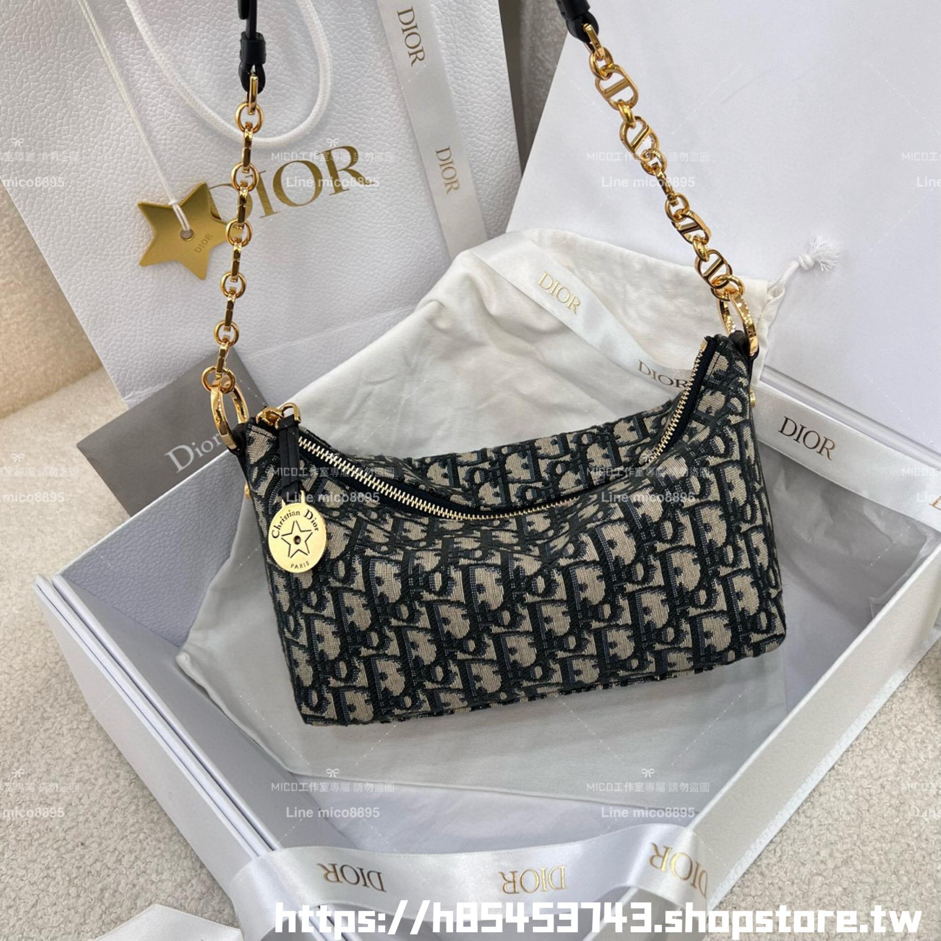 DIOR 老花款 Hobo鏈條手袋 腋下包/肩背包/飯盒包 28cm