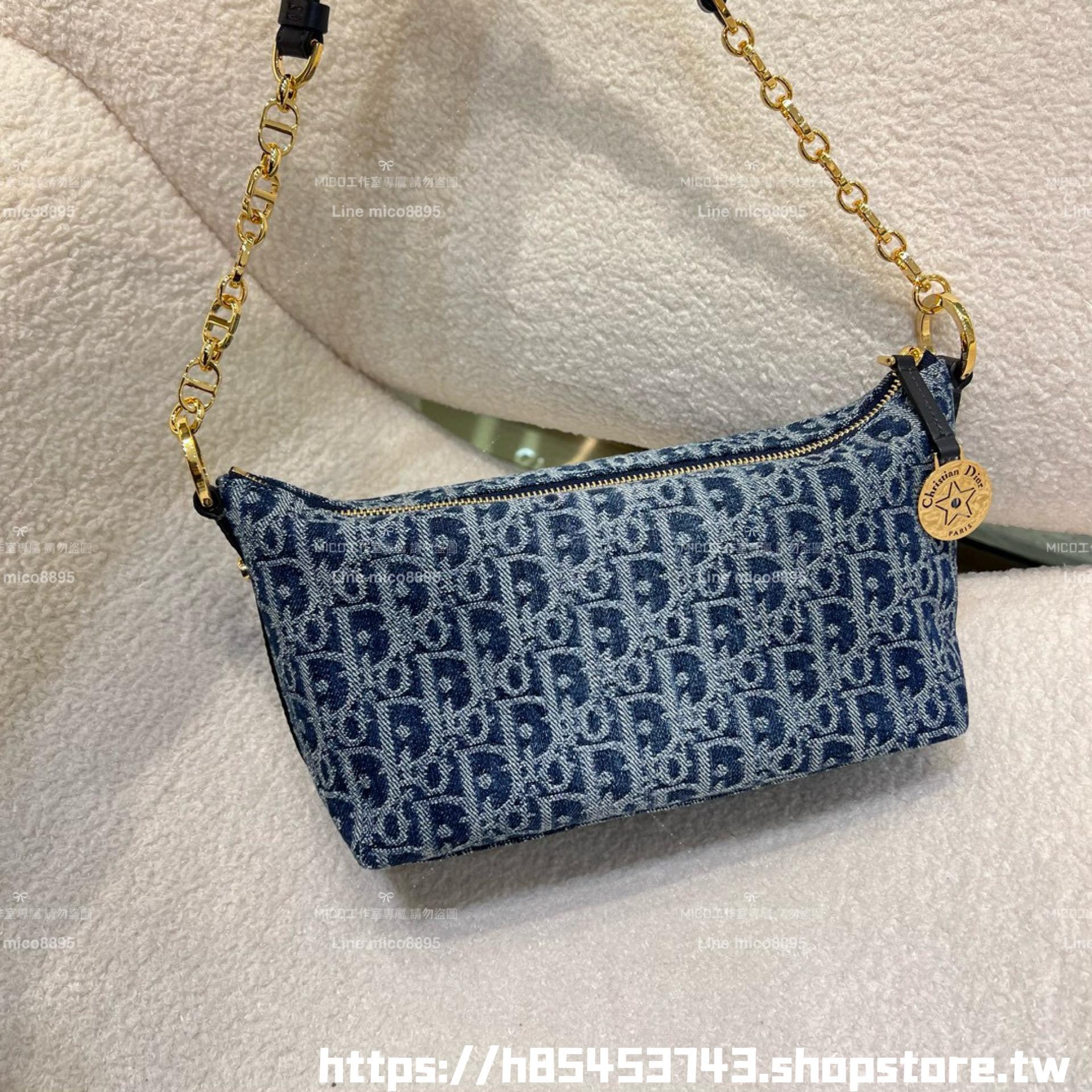 DIOR 漸變牛仔 Hobo鏈條手袋 腋下包/肩背包/飯盒包 28cm