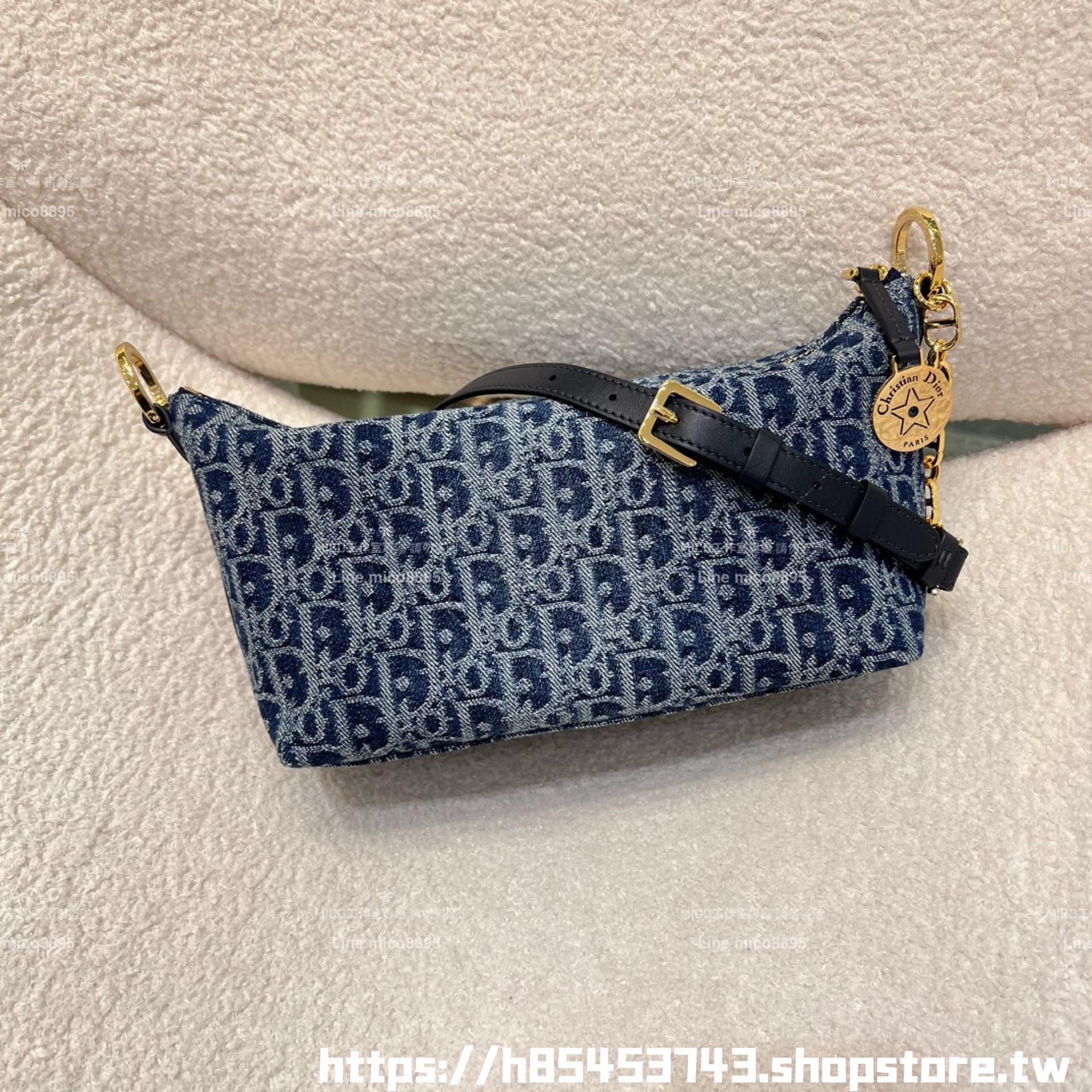 DIOR 漸變牛仔 Hobo鏈條手袋 腋下包/肩背包/飯盒包 28cm