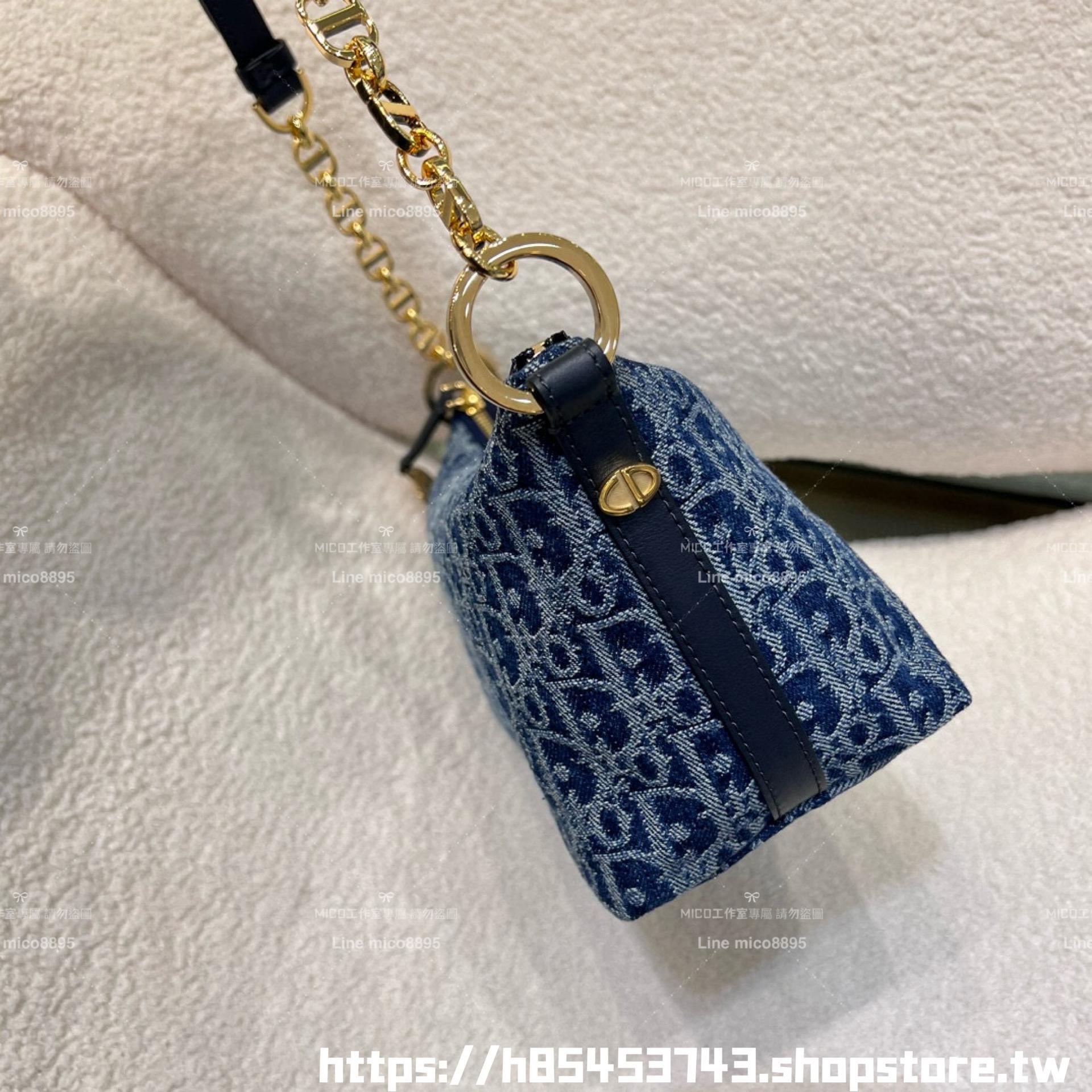 DIOR 漸變牛仔 Hobo鏈條手袋 腋下包/肩背包/飯盒包 28cm
