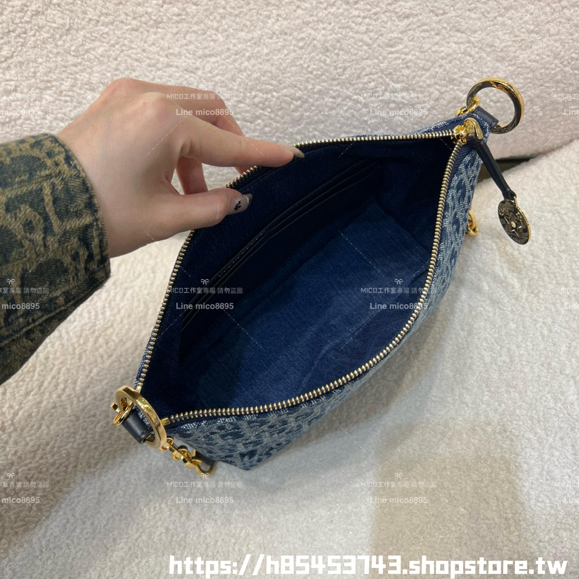 DIOR 漸變牛仔 Hobo鏈條手袋 腋下包/肩背包/飯盒包 28cm