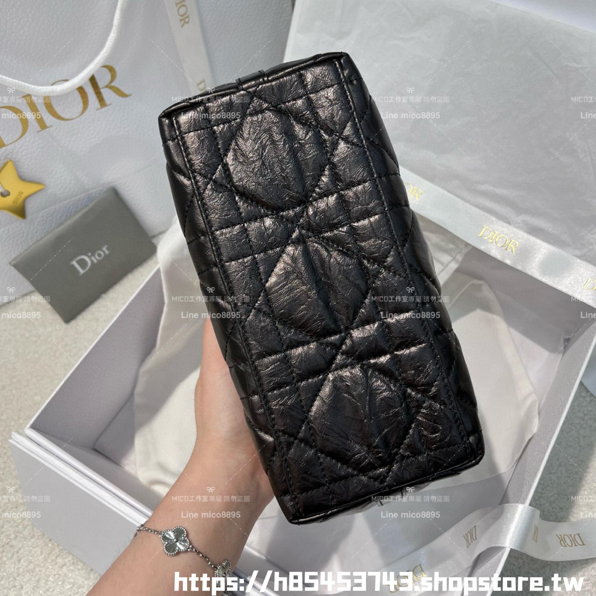 DIOR 皺摺牛皮 黑色 Hobo鏈條手袋 腋下包/肩背包/飯盒包 28cm