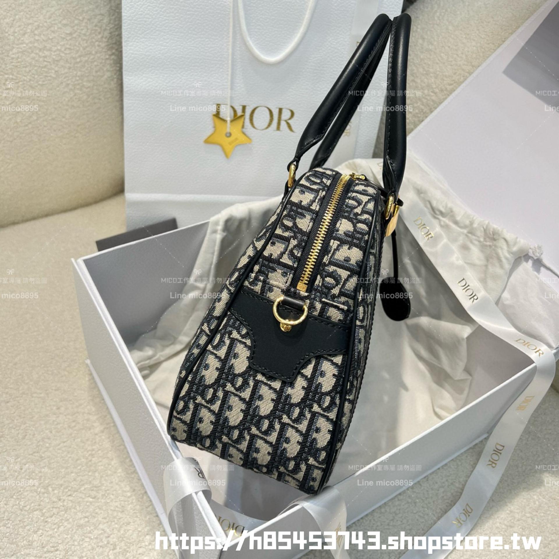 DIOR 可斜挎與手提 D-Vibe 大型保齡球包 Oblique 緹花 31cm