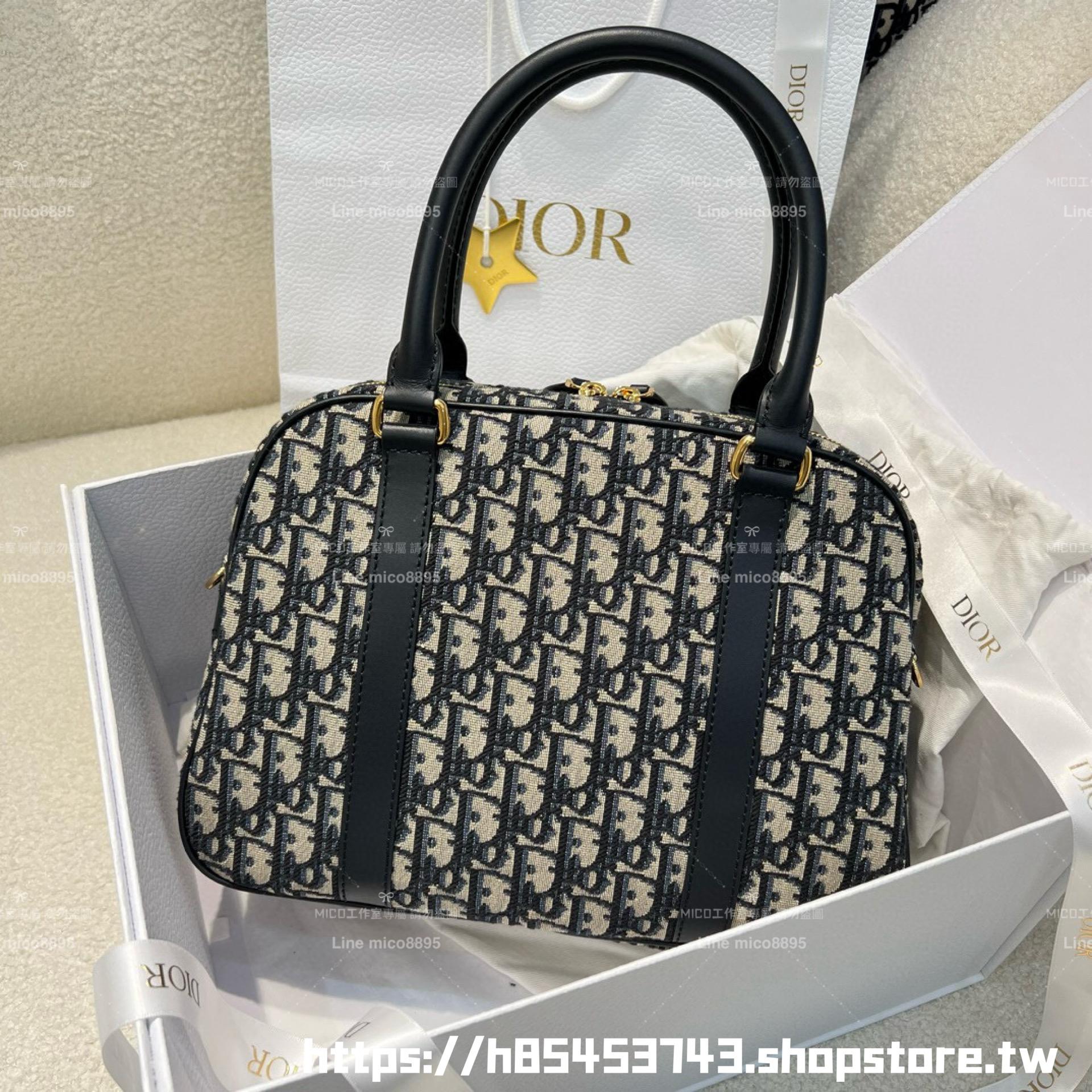 DIOR 可斜挎與手提 D-Vibe 大型保齡球包 Oblique 緹花 31cm