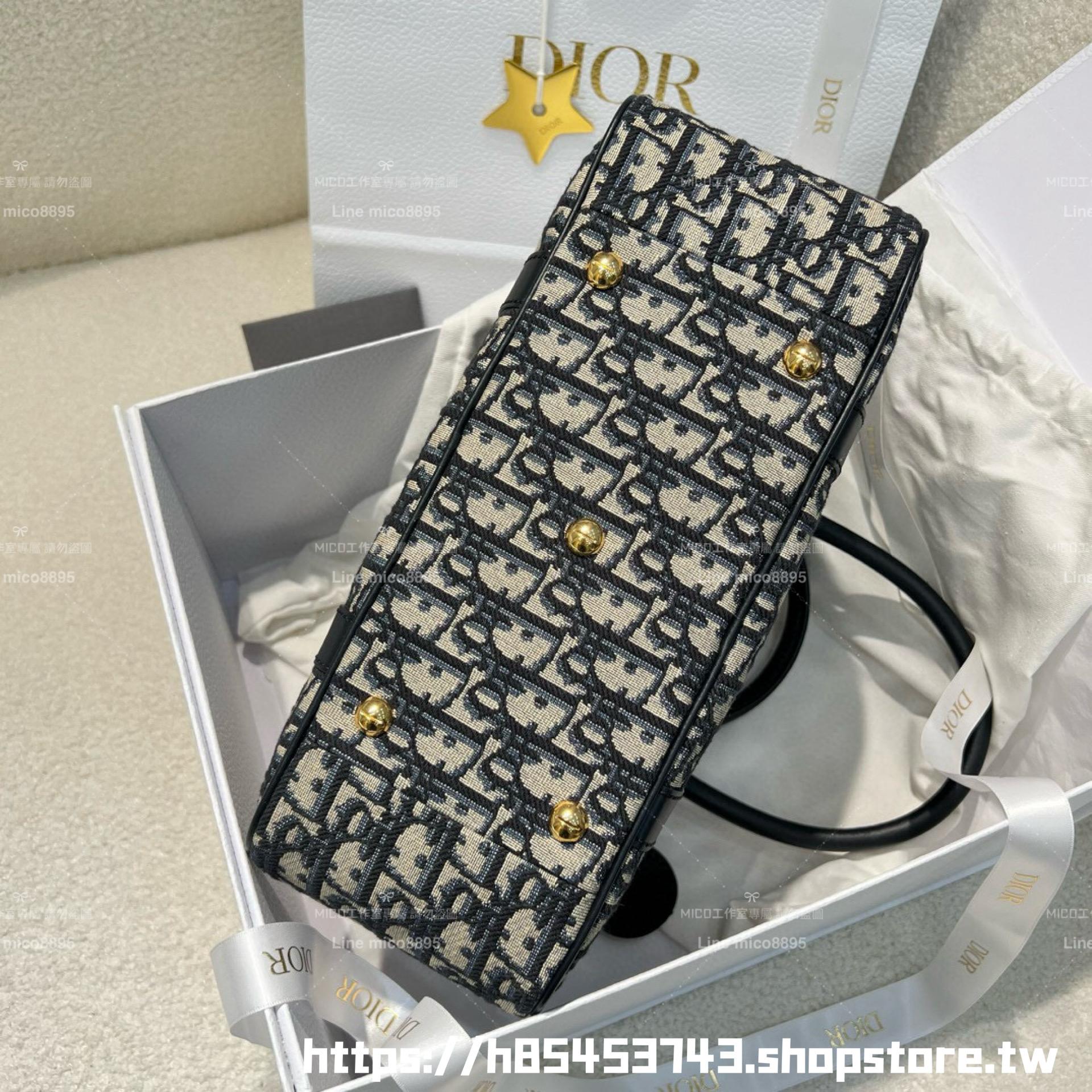 DIOR 可斜挎與手提 D-Vibe 大型保齡球包 Oblique 緹花 31cm