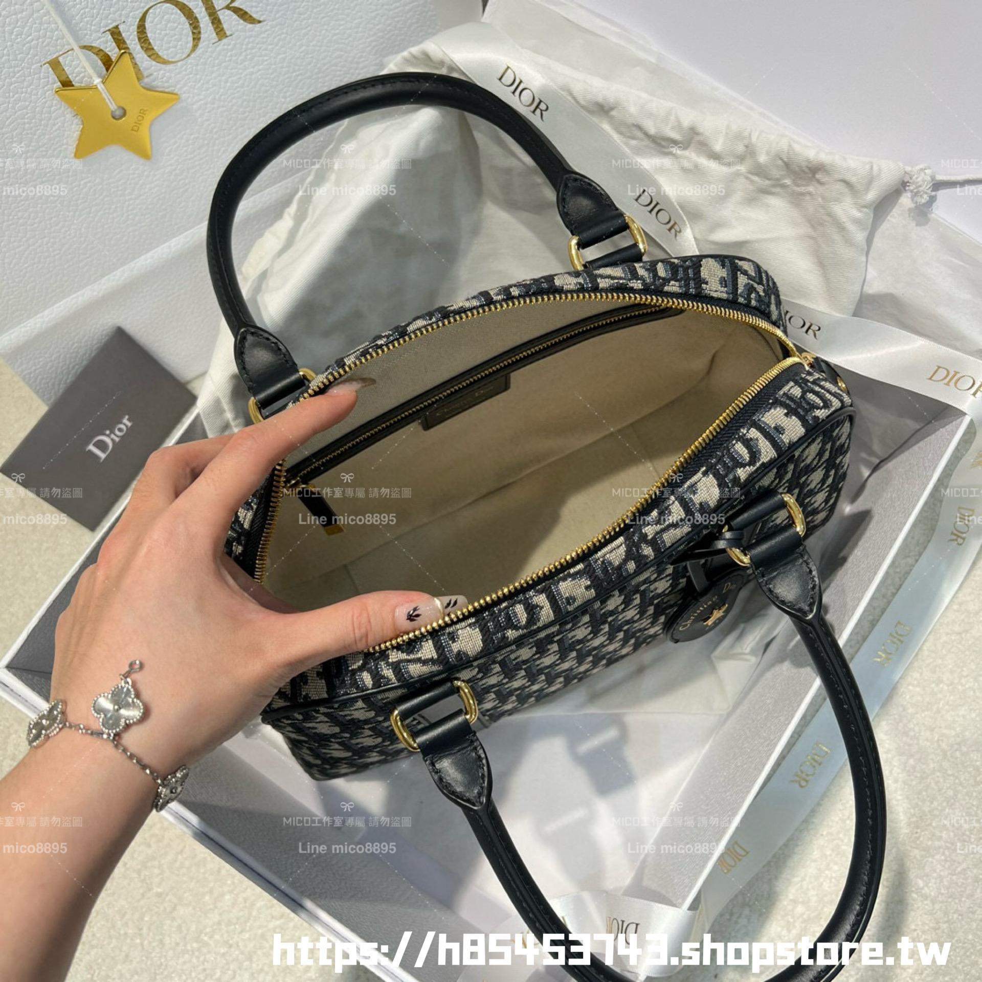 DIOR 可斜挎與手提 D-Vibe 大型保齡球包 Oblique 緹花 31cm