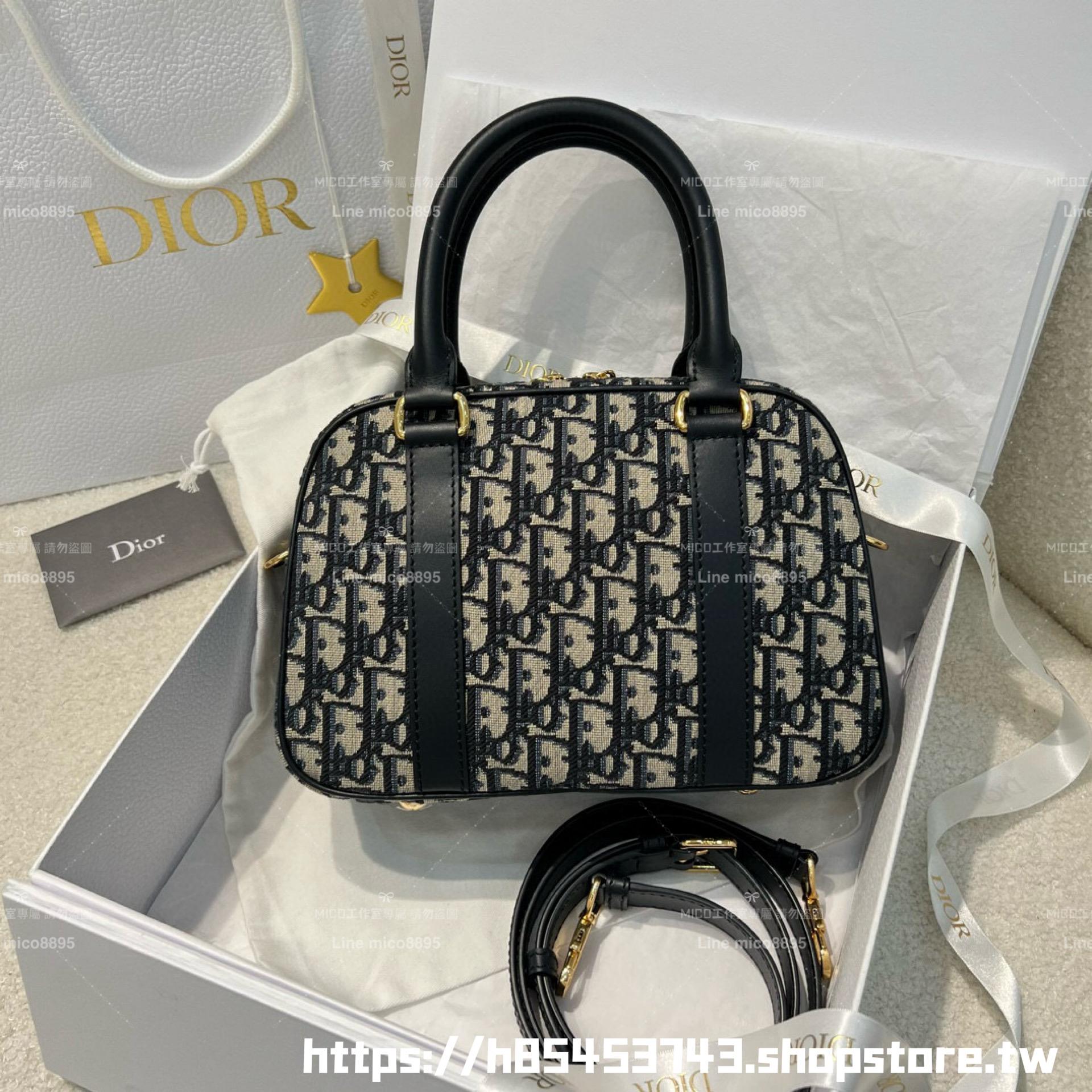 DIOR 可斜挎與手提 D-Vibe 中號 保齡球包 Oblique 緹花 25cm