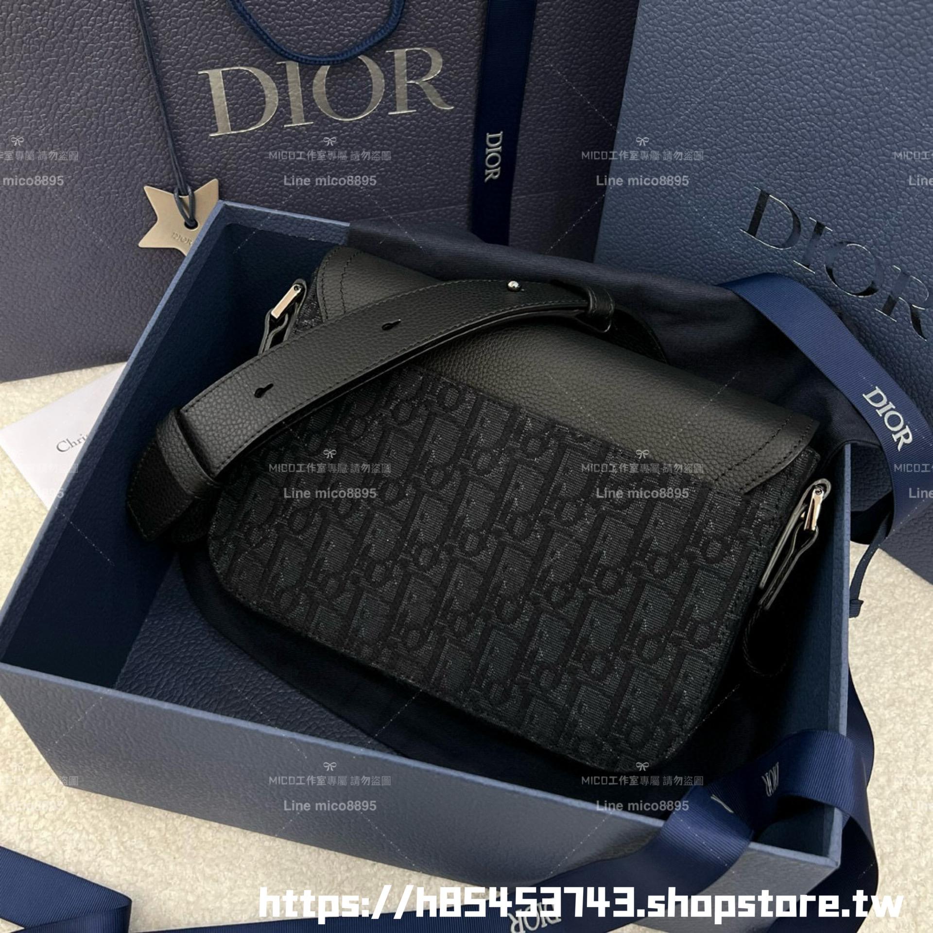 DIOR 黑色Oblique 緹花 Saddle 小型翻蓋郵差包 23cm