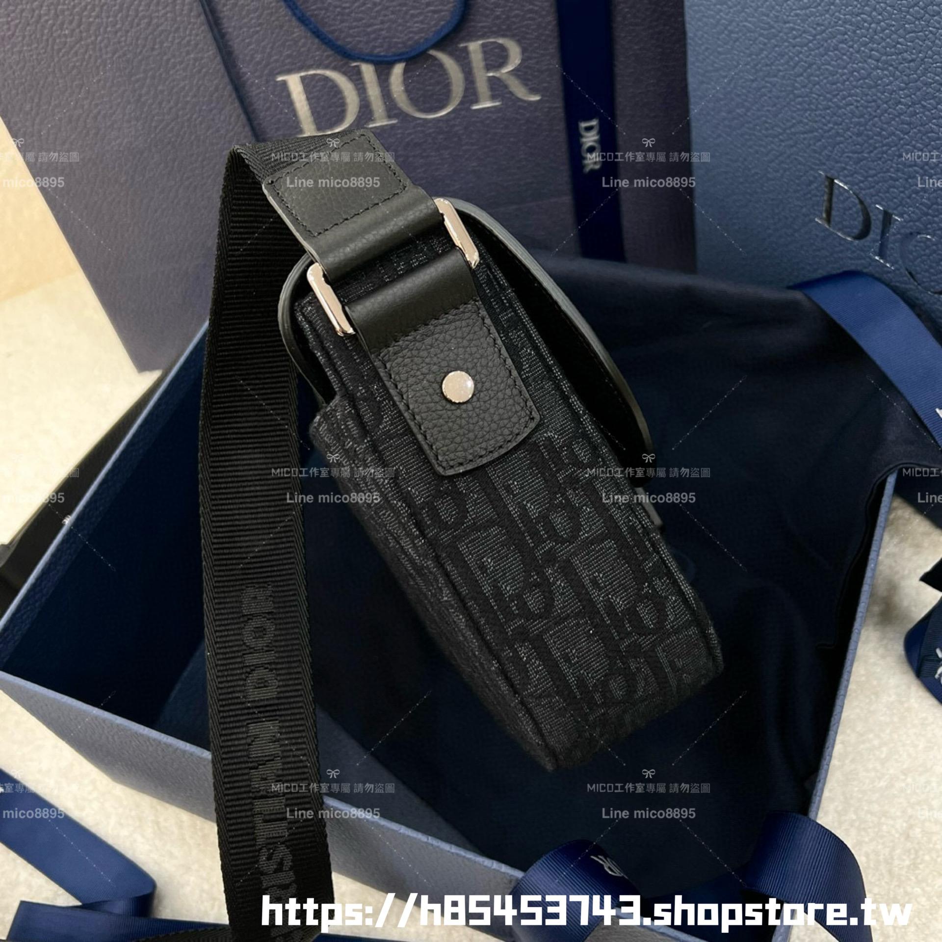 DIOR 黑色Oblique 緹花 Saddle 小型翻蓋郵差包 23cm