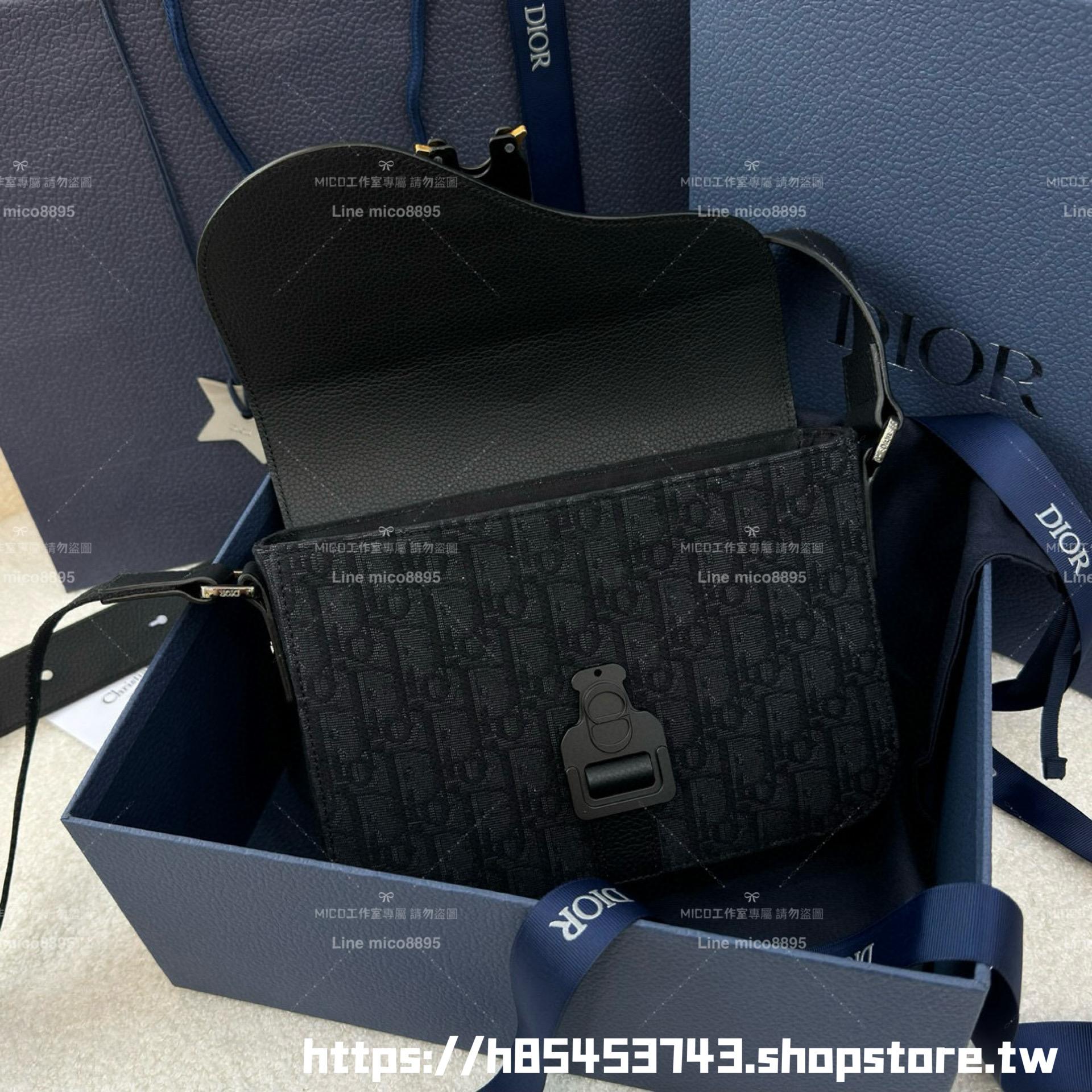 DIOR 黑色Oblique 緹花 Saddle 小型翻蓋郵差包 23cm
