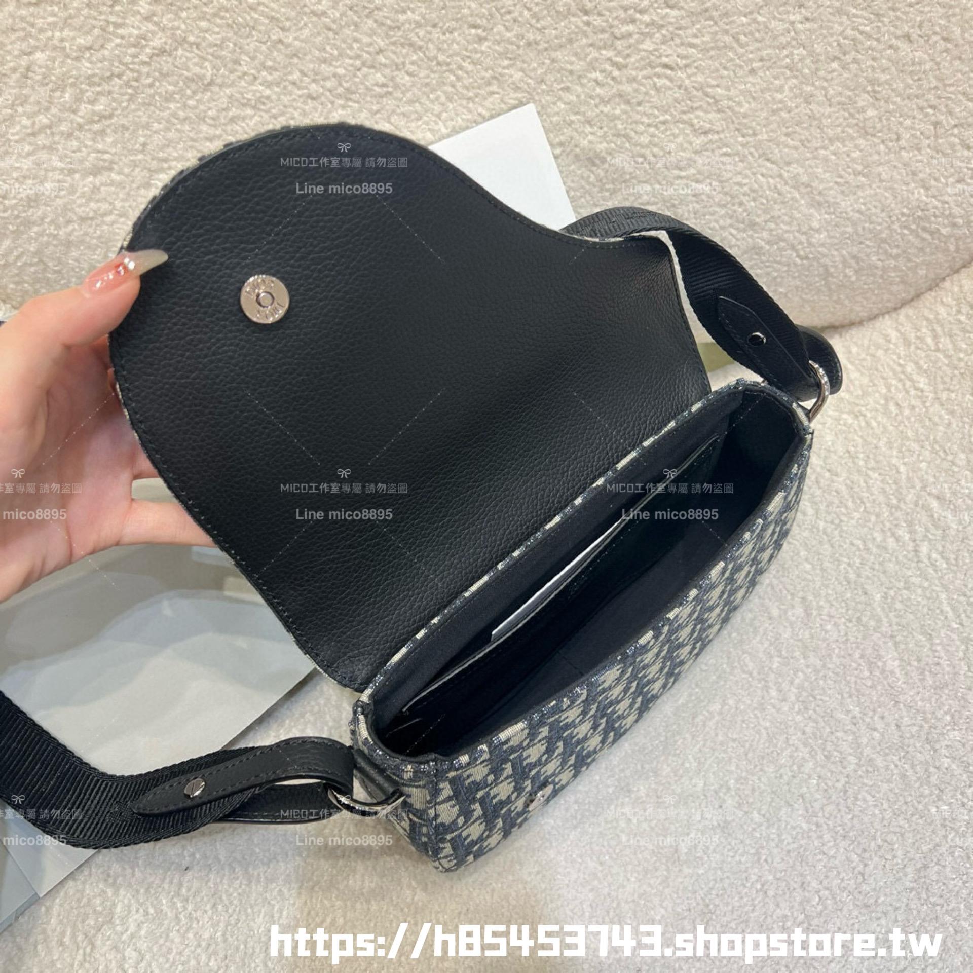 DIOR 米色 Oblique 緹花和黑色粒面小牛皮 Saddle 郵差包 24cm 男女同款
