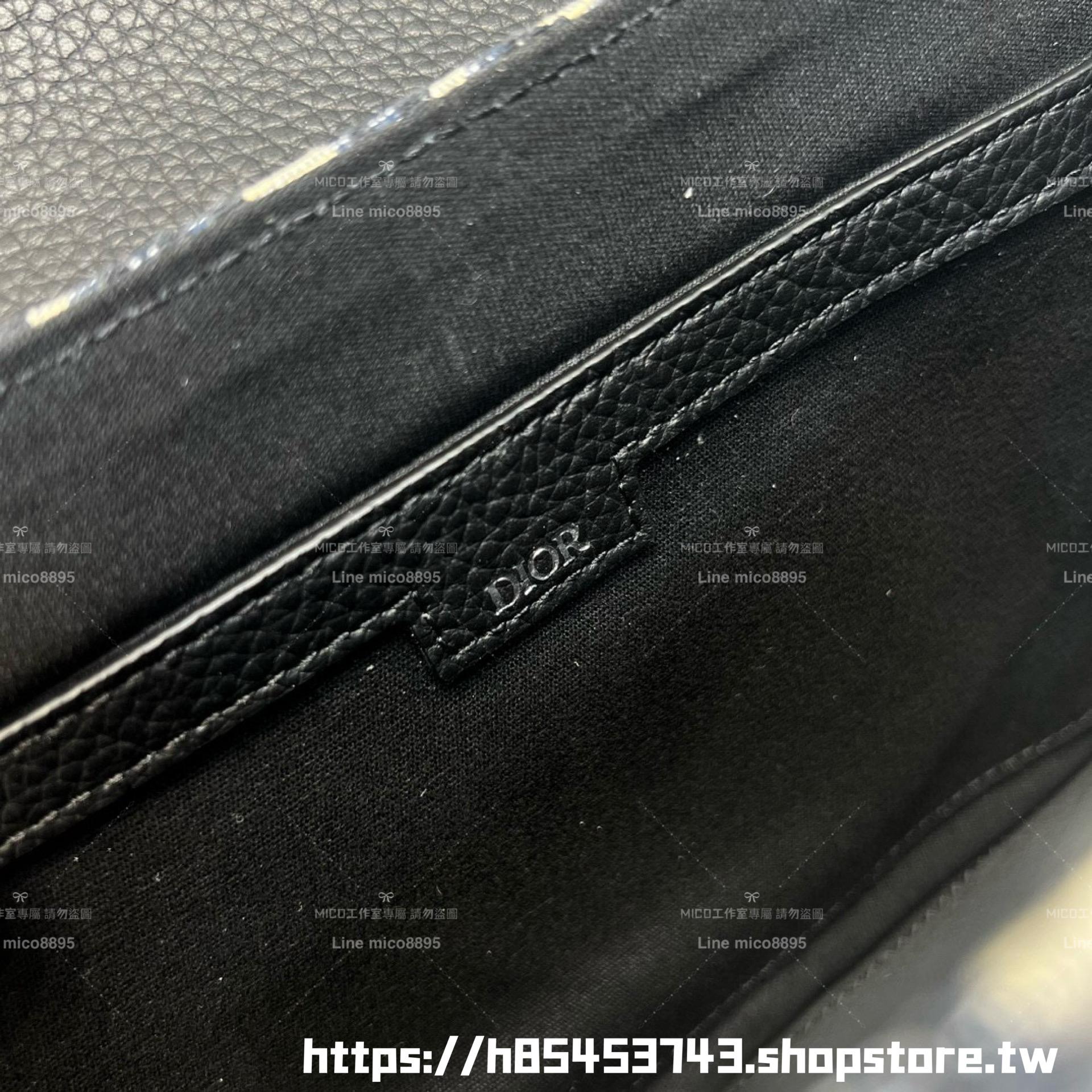 DIOR 米色 Oblique 緹花和黑色粒面小牛皮 Saddle 郵差包 24cm 男女同款