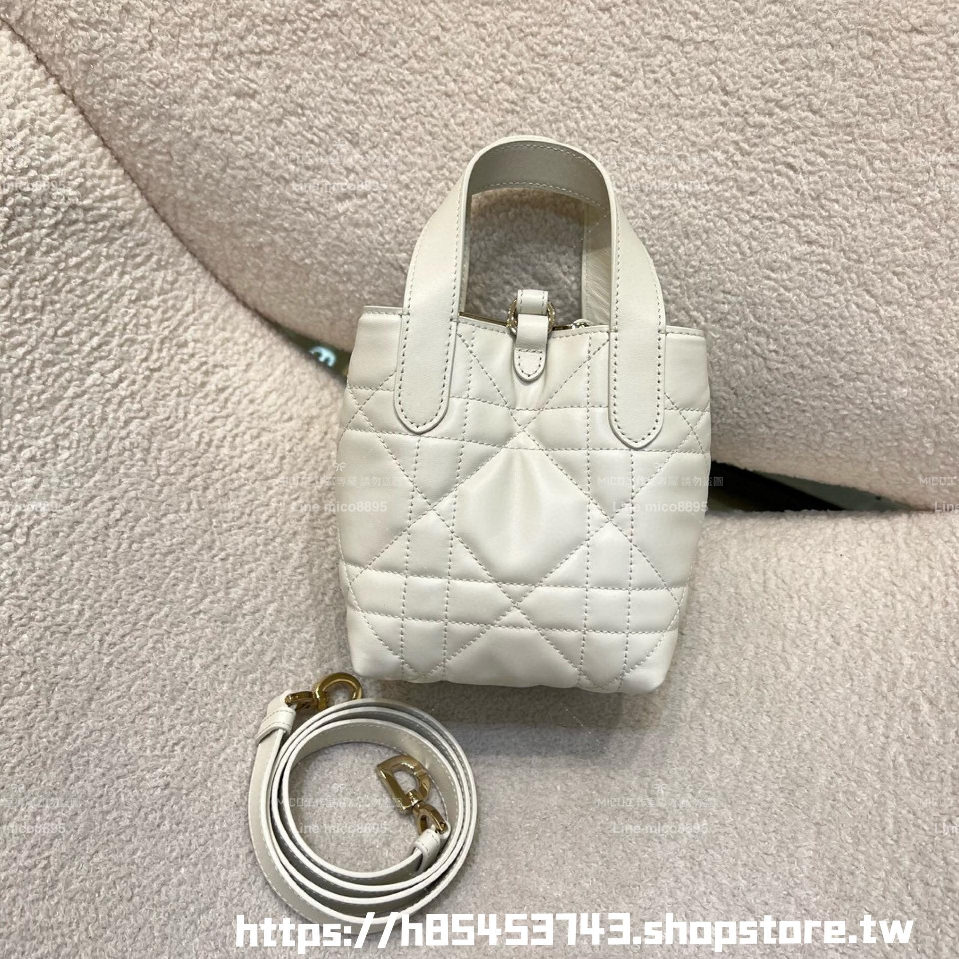 DIOR 奶白色 直式托特包 Toujours mini 水桶包 小牛皮材質 可手提與斜挎 15cm