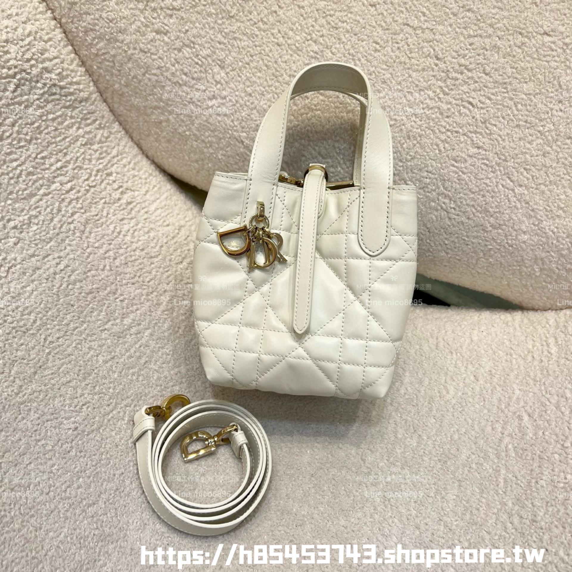 DIOR 奶白色 直式托特包 Toujours mini 水桶包 小牛皮材質 可手提與斜挎 15cm