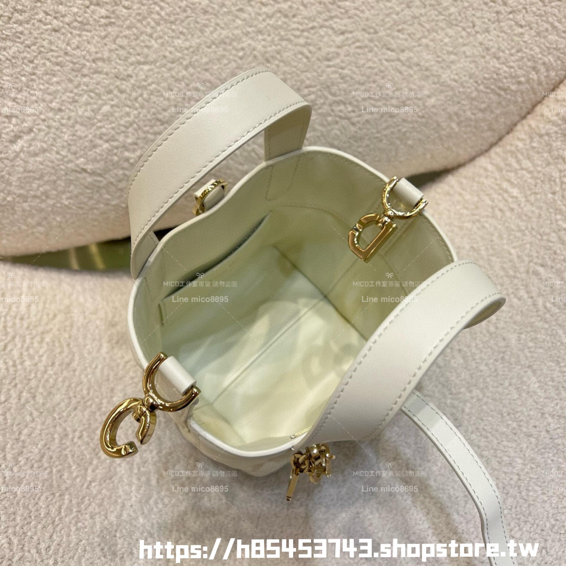 DIOR 奶白色 直式托特包 Toujours mini 水桶包 小牛皮材質 可手提與斜挎 15cm