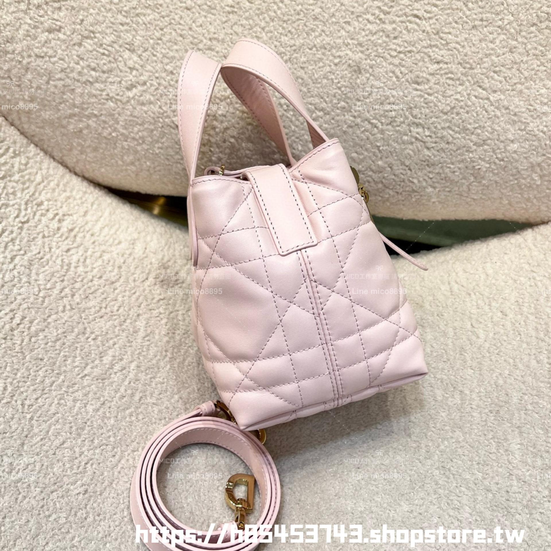 DIOR 胭脂粉 直式托特包 Toujours mini 水桶包 小牛皮材質 可手提與斜挎 15cm