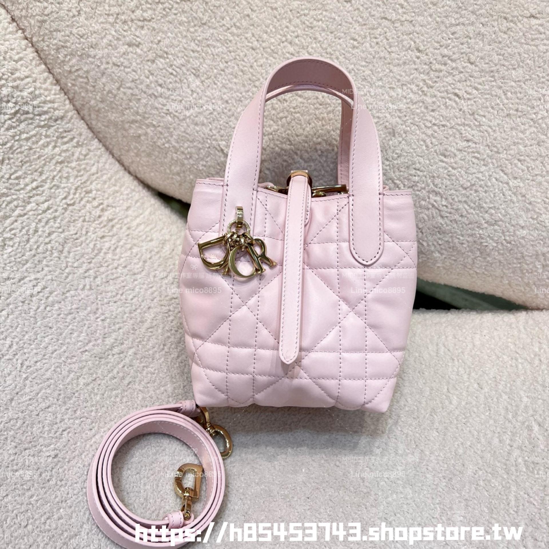 DIOR 胭脂粉 直式托特包 Toujours mini 水桶包 小牛皮材質 可手提與斜挎 15cm
