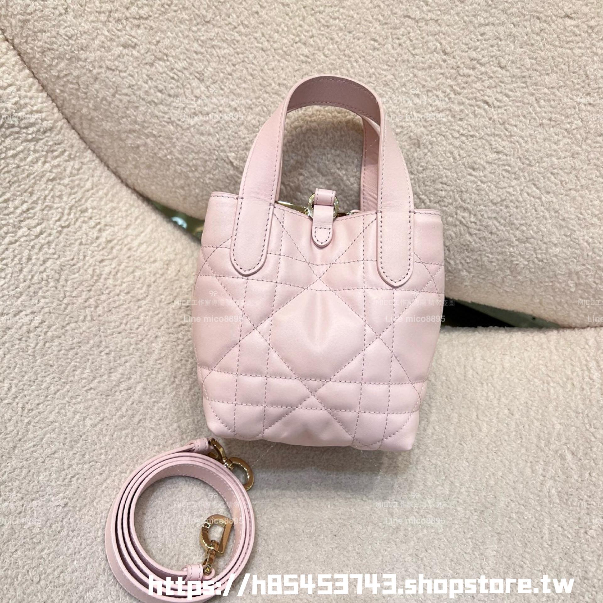DIOR 胭脂粉 直式托特包 Toujours mini 水桶包 小牛皮材質 可手提與斜挎 15cm