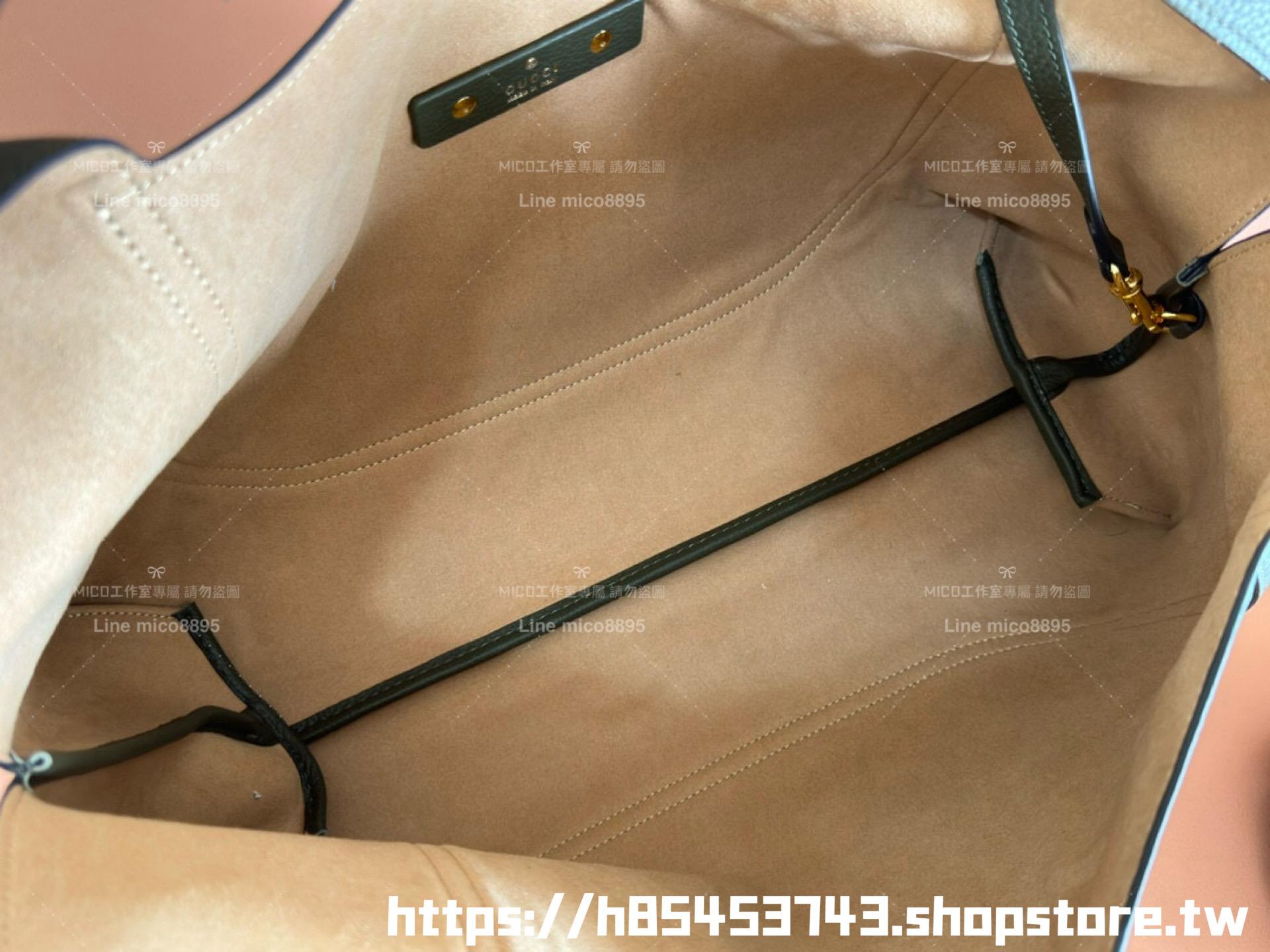 Gucci 橄欖綠牛皮 Softbit系列 馬銜扣造型肩背包 大容量鬆弛感 46cm