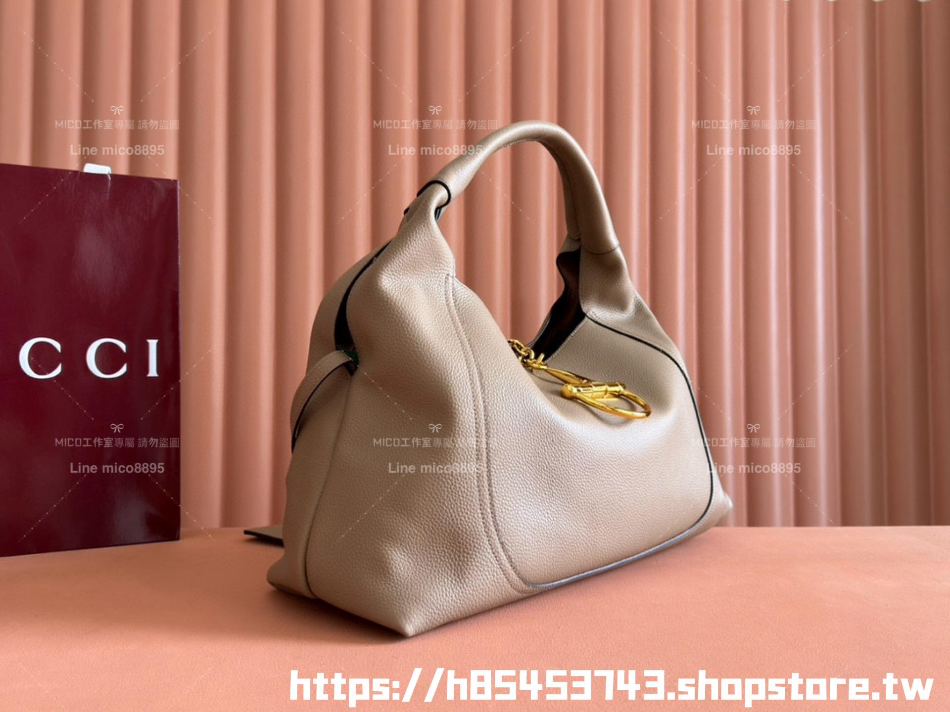Gucci 淺奶茶色 Softbit系列 馬銜扣造型肩背包 大容量鬆弛感 46cm