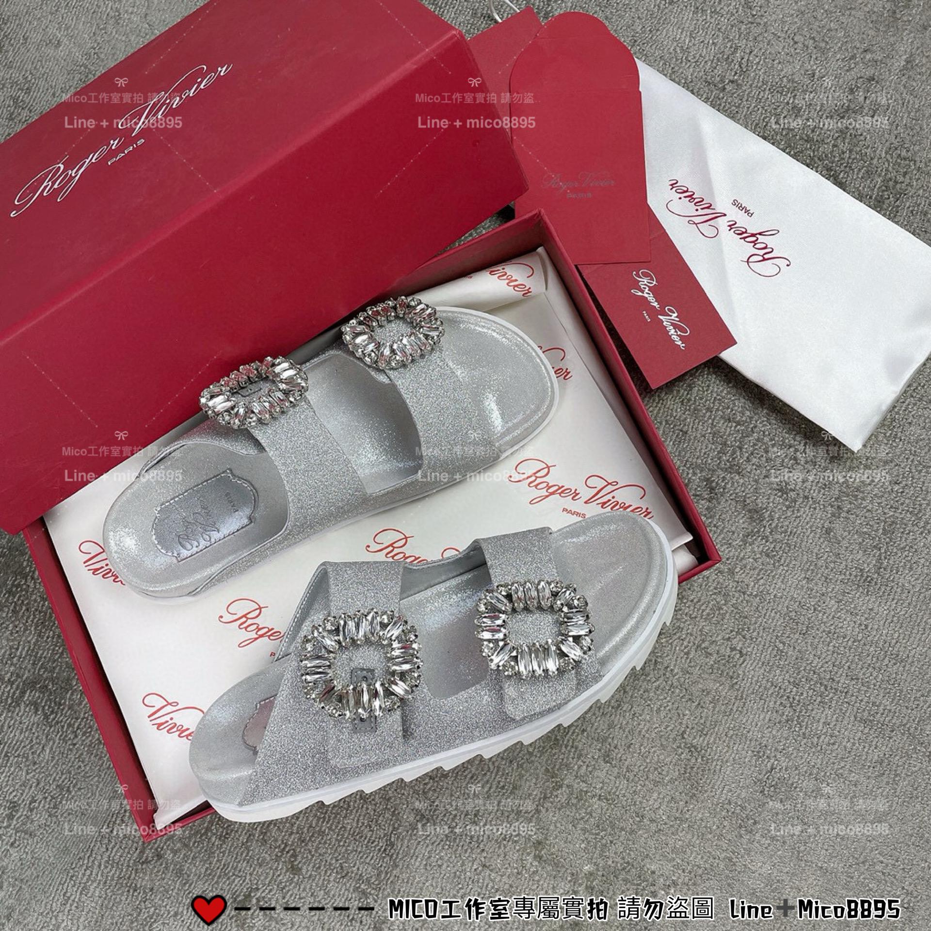 Roger vivier 細閃亮片 RV 雙水鑽 Slidy Viv' 拖鞋 35-39