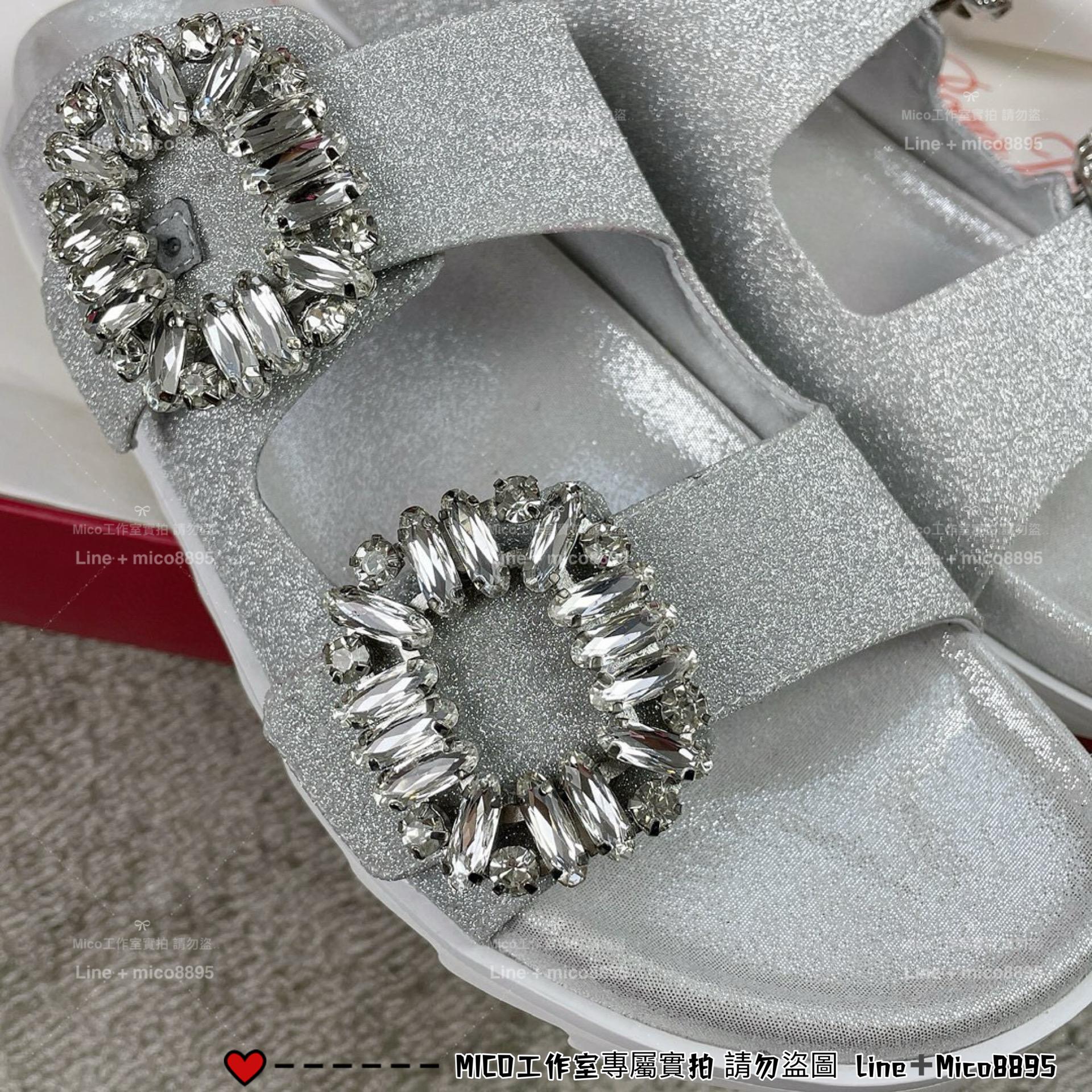 Roger vivier 細閃亮片 RV 雙水鑽 Slidy Viv' 拖鞋 35-39