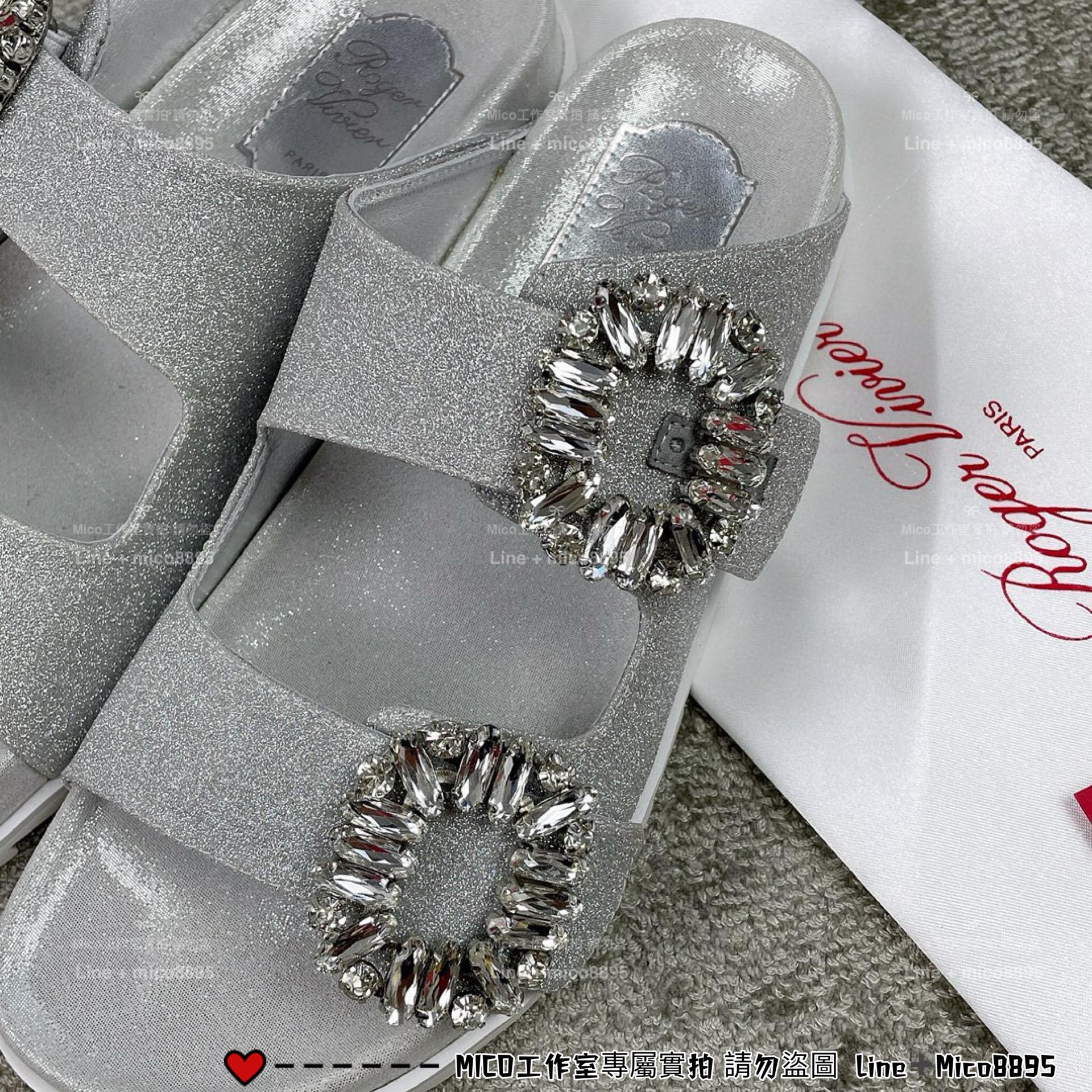 Roger vivier 細閃亮片 RV 雙水鑽 Slidy Viv' 拖鞋 35-39