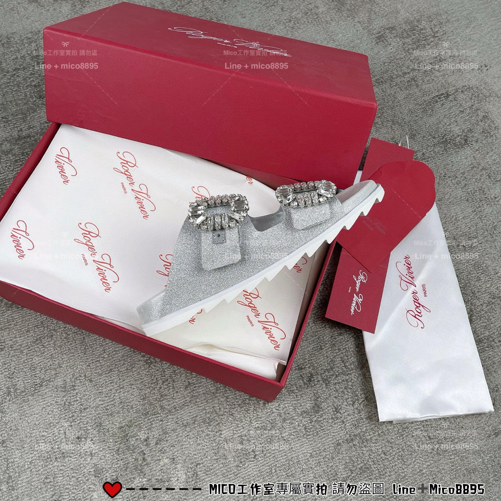 Roger vivier 細閃亮片 RV 雙水鑽 Slidy Viv' 拖鞋 35-39