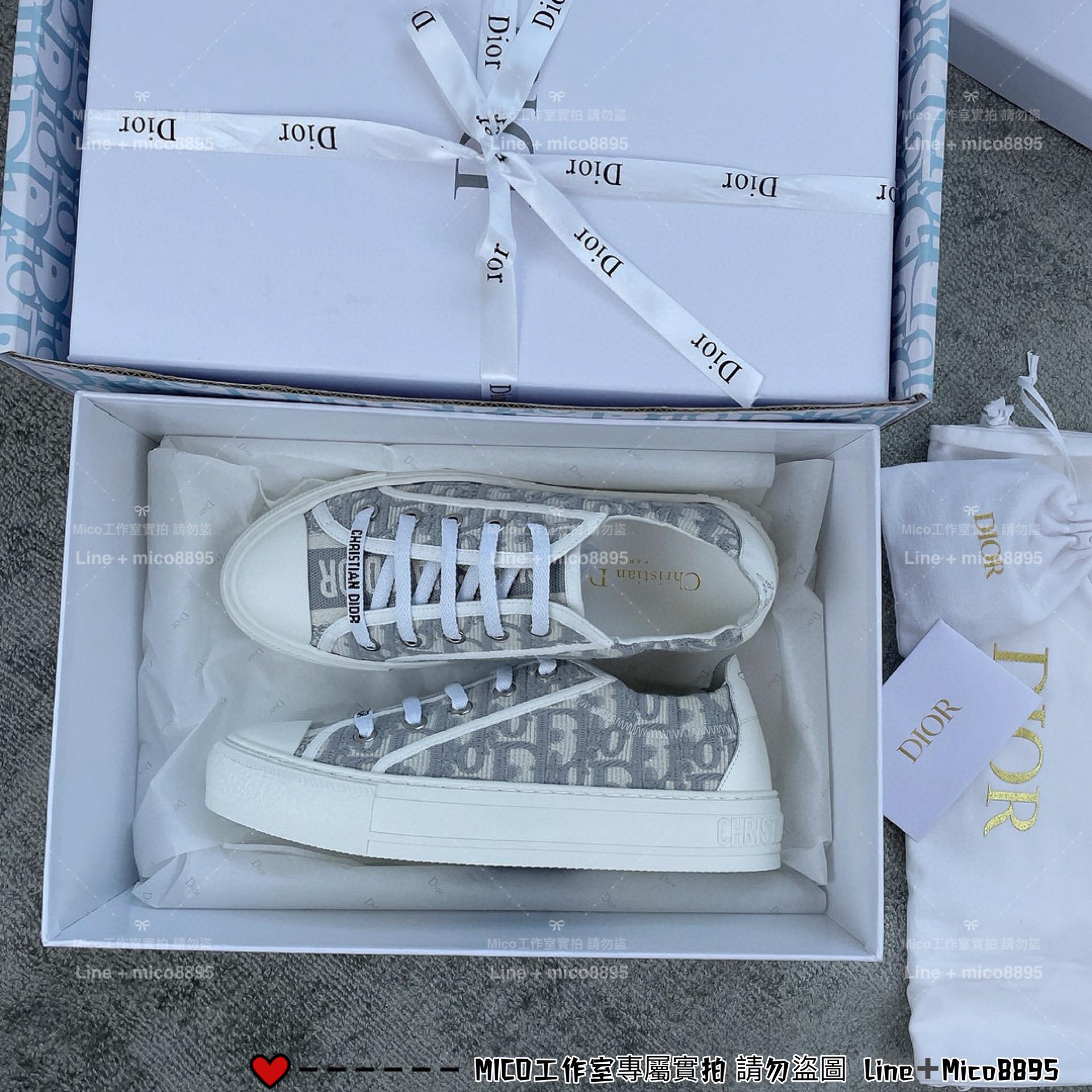 DIOR 踩跟兩穿款 字母刺繡帆布鞋 休閒鞋 灰色/深藍 35-40
