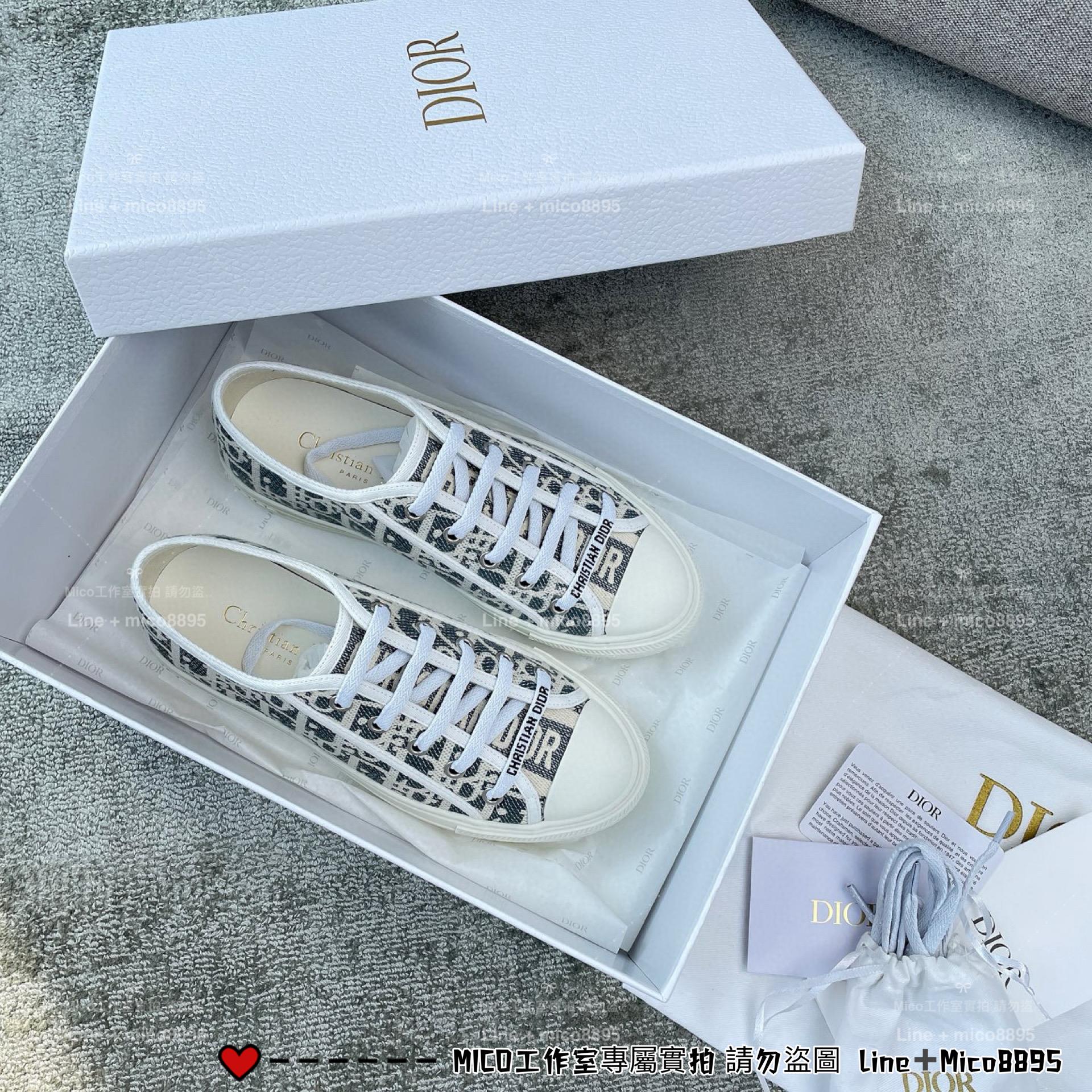 DIOR 25s新色 灰藍色字母刺繡帆布鞋 休閒鞋 35-40